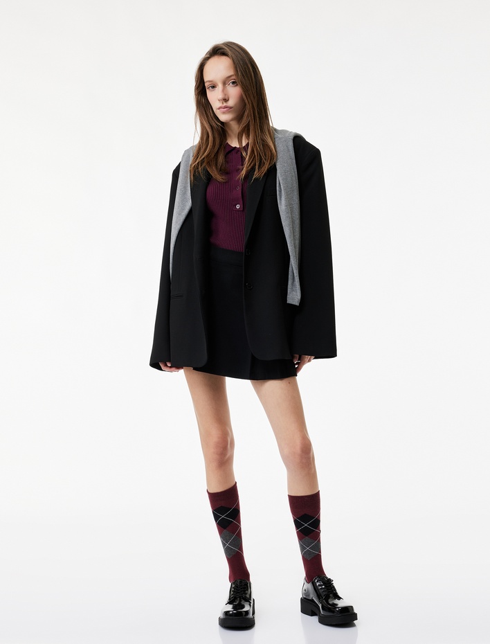  Viskon Karışımlı Pileli Mini Şort Etek