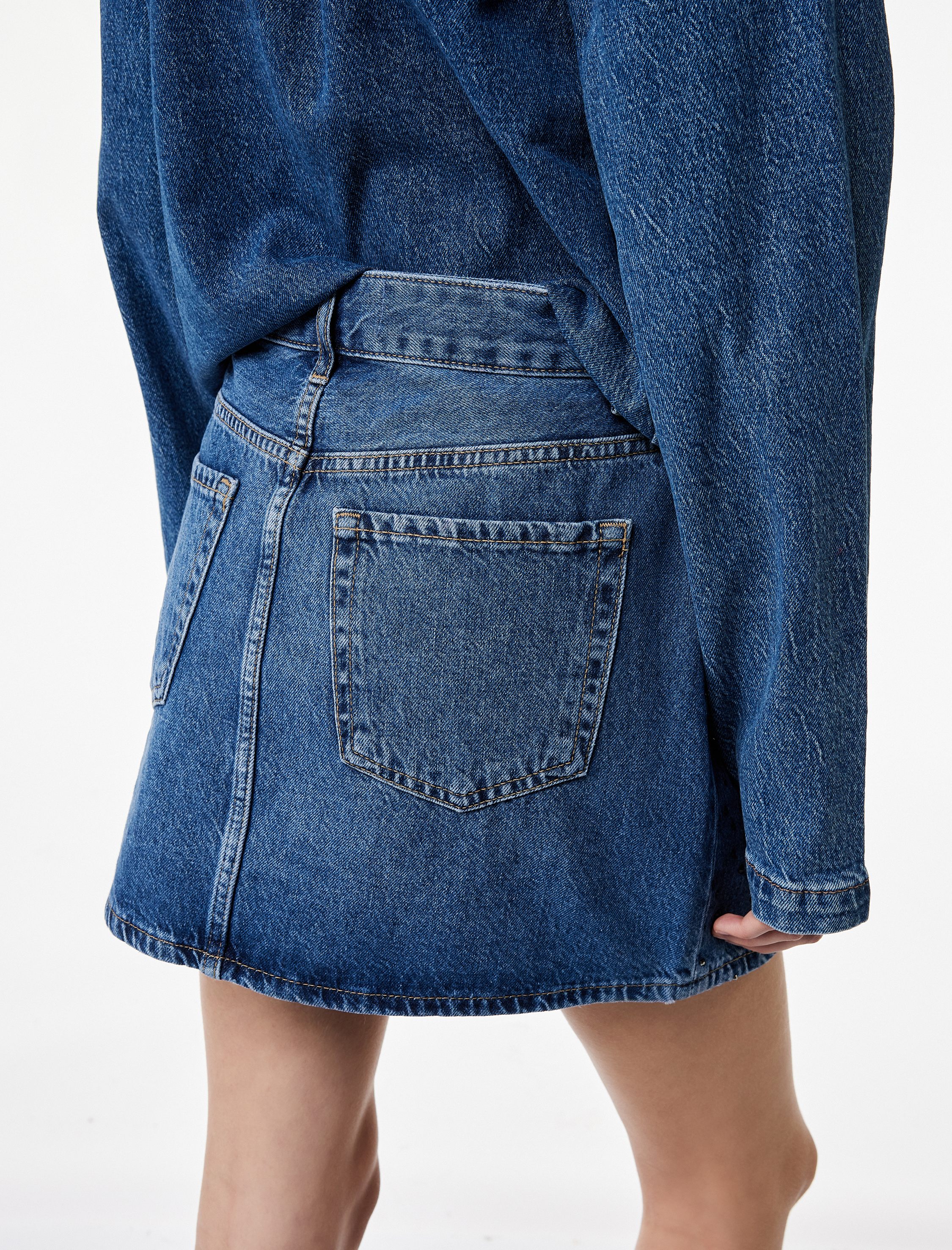  A Kesim Taş Detaylı Denim Mini Etek