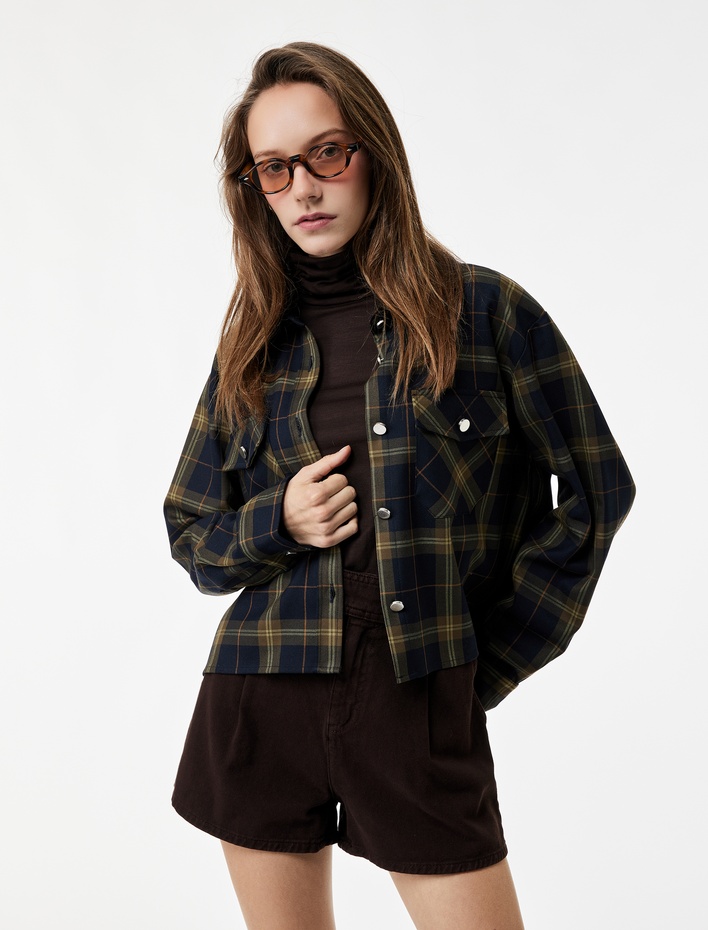  Regular Fit Cep Detaylı Uzun Kollu Ekose Gömlek