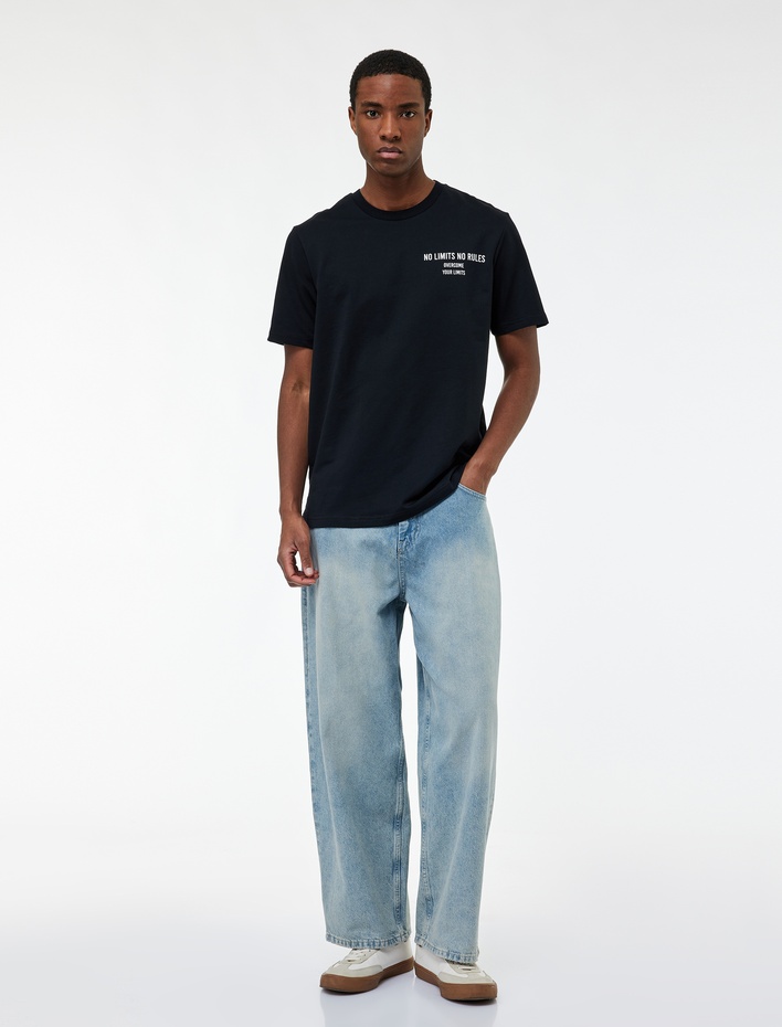  Rahat Kesim Kısa Kollu Baskılı Spor Tişört