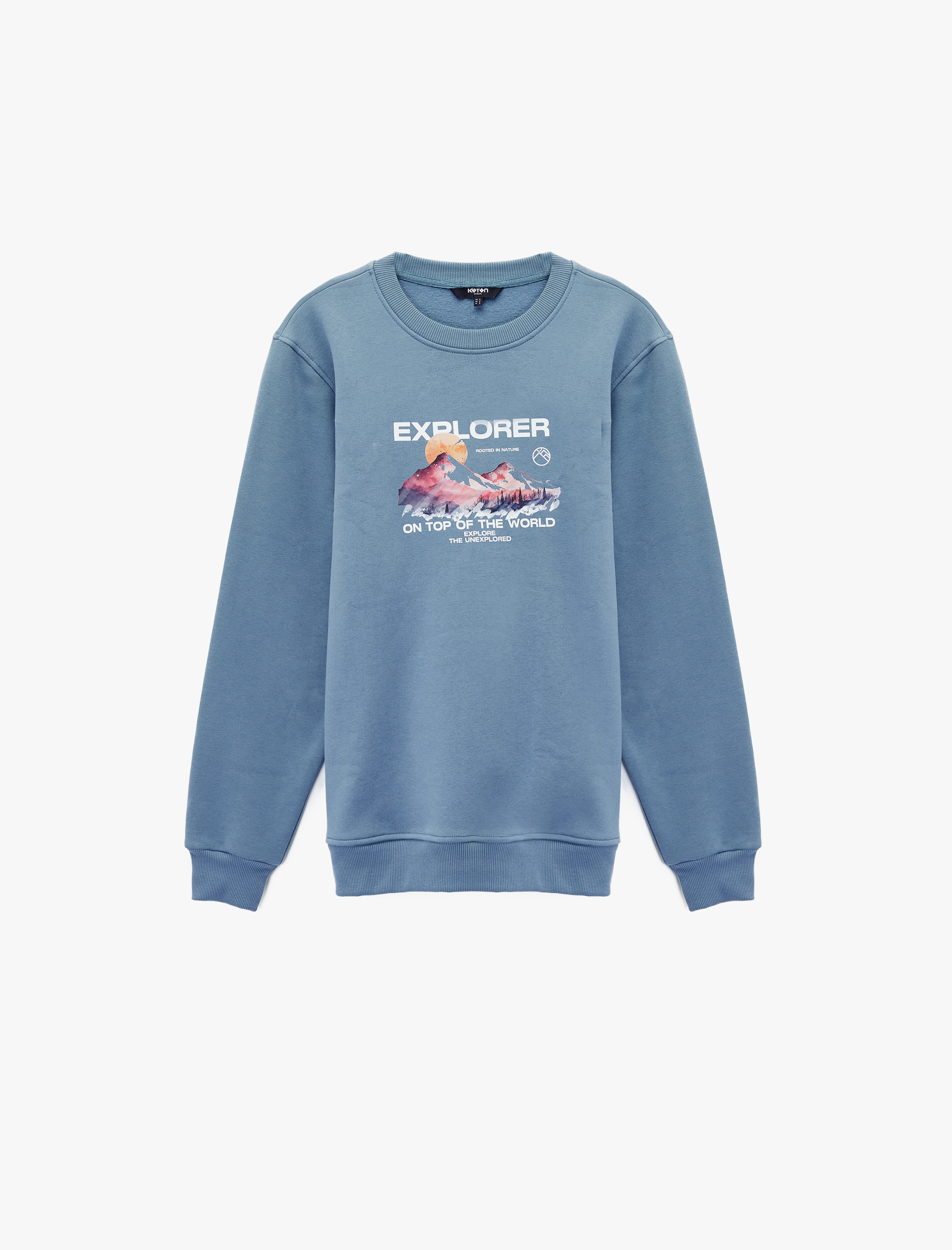 Uzun Kollu Regular Fit Şardonlu Bisiklet Yaka Baskılı Sweatshirt - Görsel 3