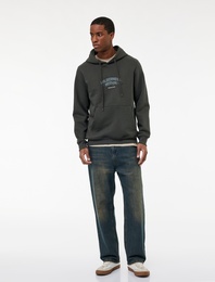 Regular Fit Uzun Kollu Kanguru Cepli Şardonlu Baskılı Kapşonlu Sweatshirt