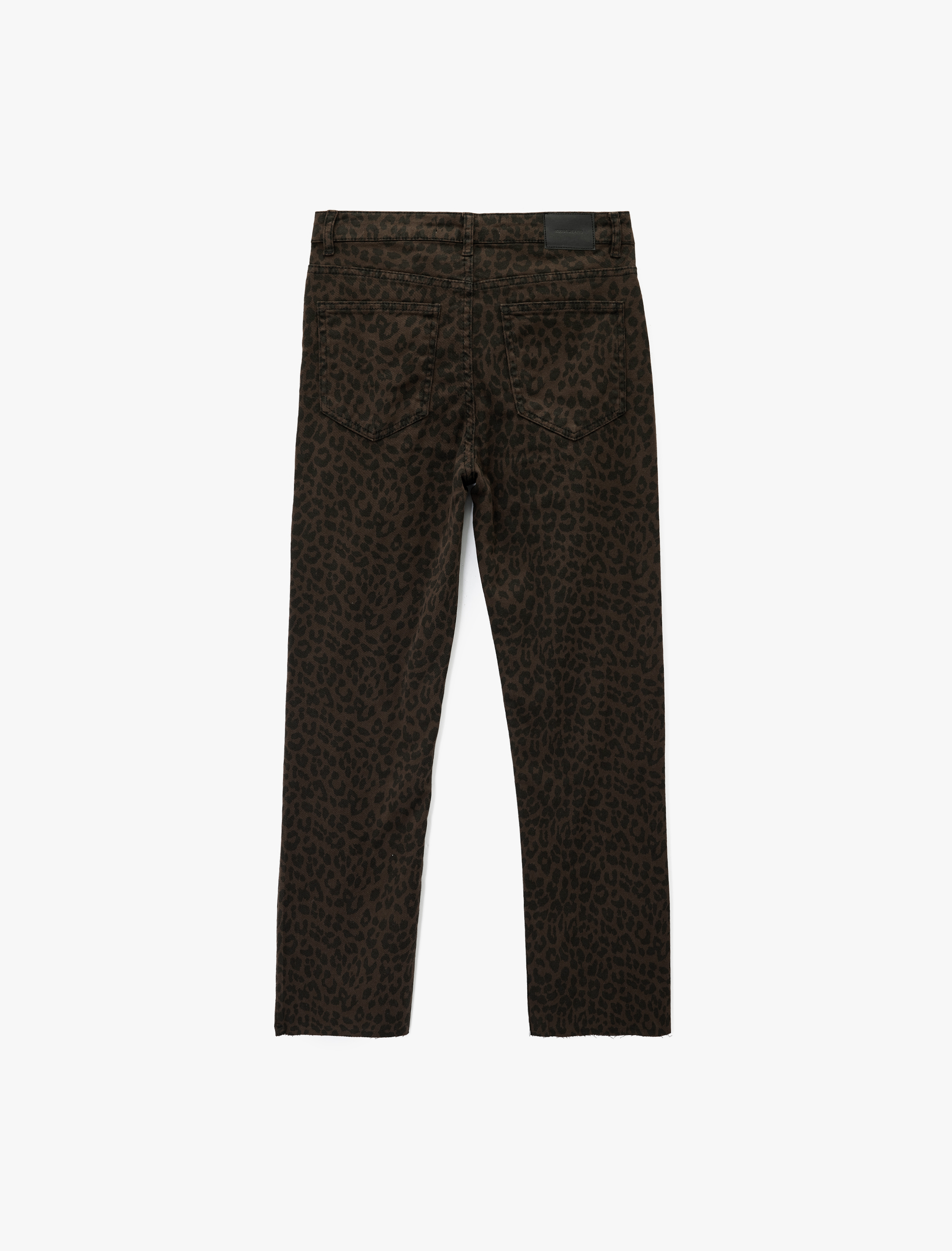   Dar Kesim Cepli Leopar Desenli Jean Pantolon - Flare Fit Crop Jeans