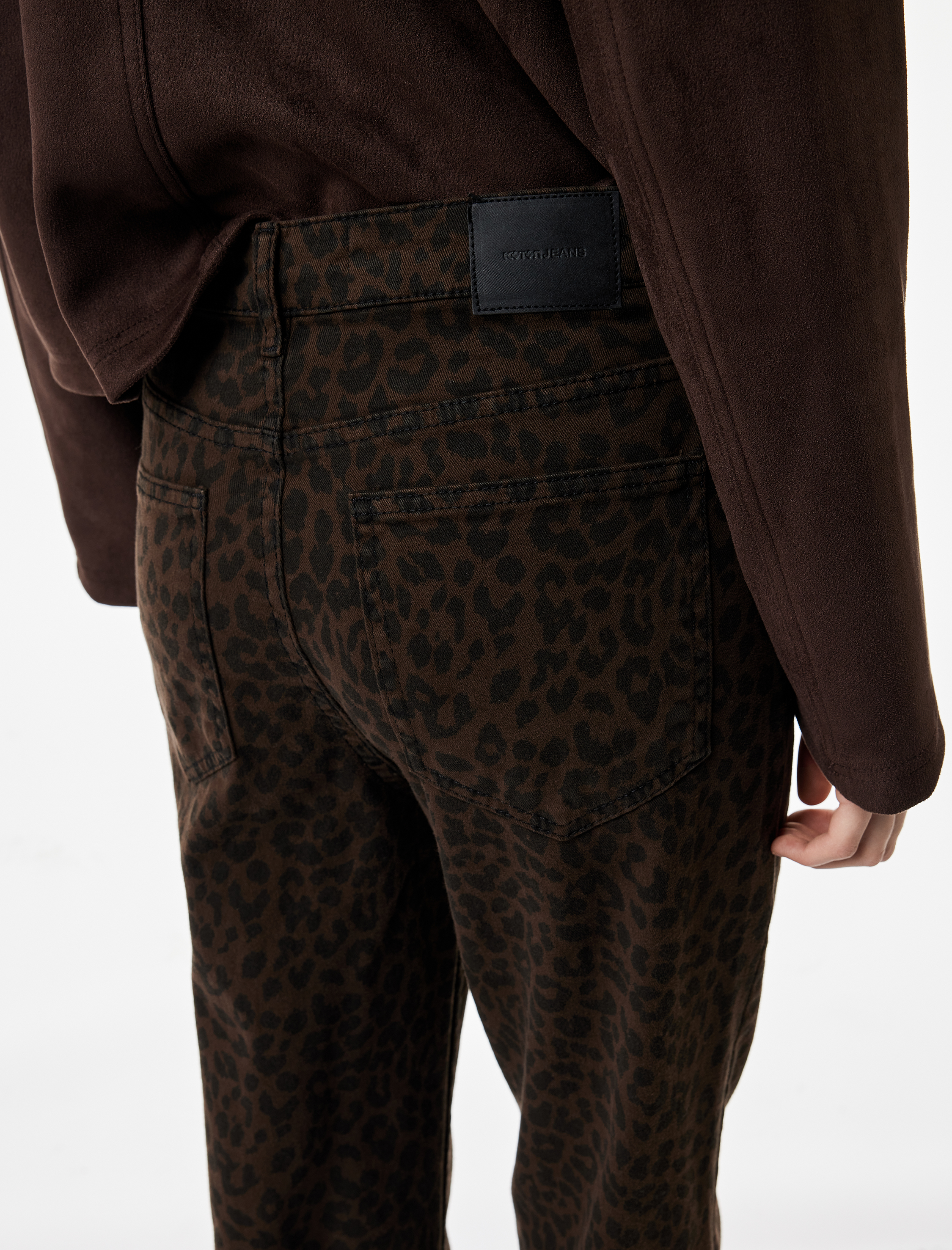   Dar Kesim Cepli Leopar Desenli Jean Pantolon - Flare Fit Crop Jeans