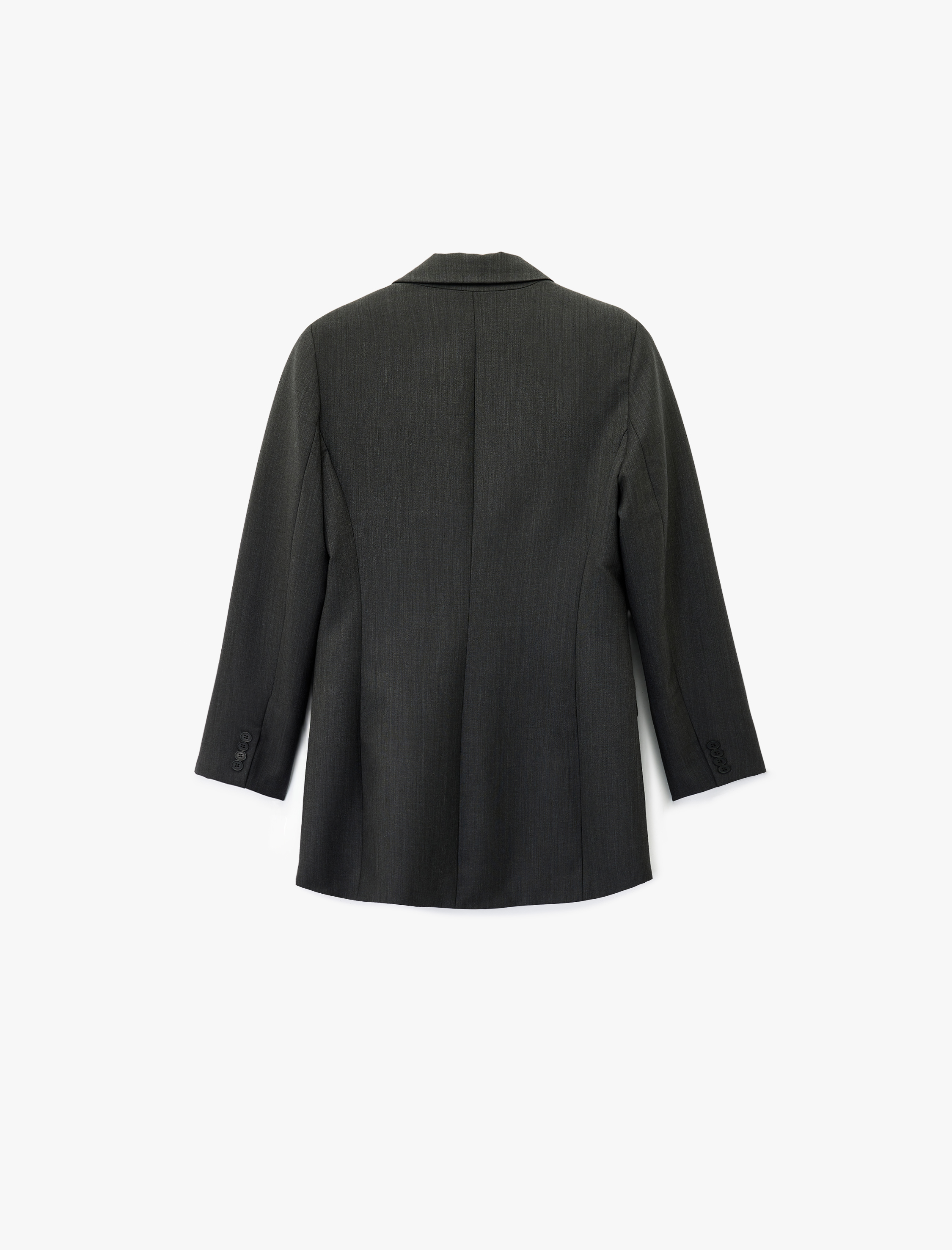   Koyun Yünü Karışımlı Kruvaze Yaka Cep Detaylı Düğmeli Blazer Ceket