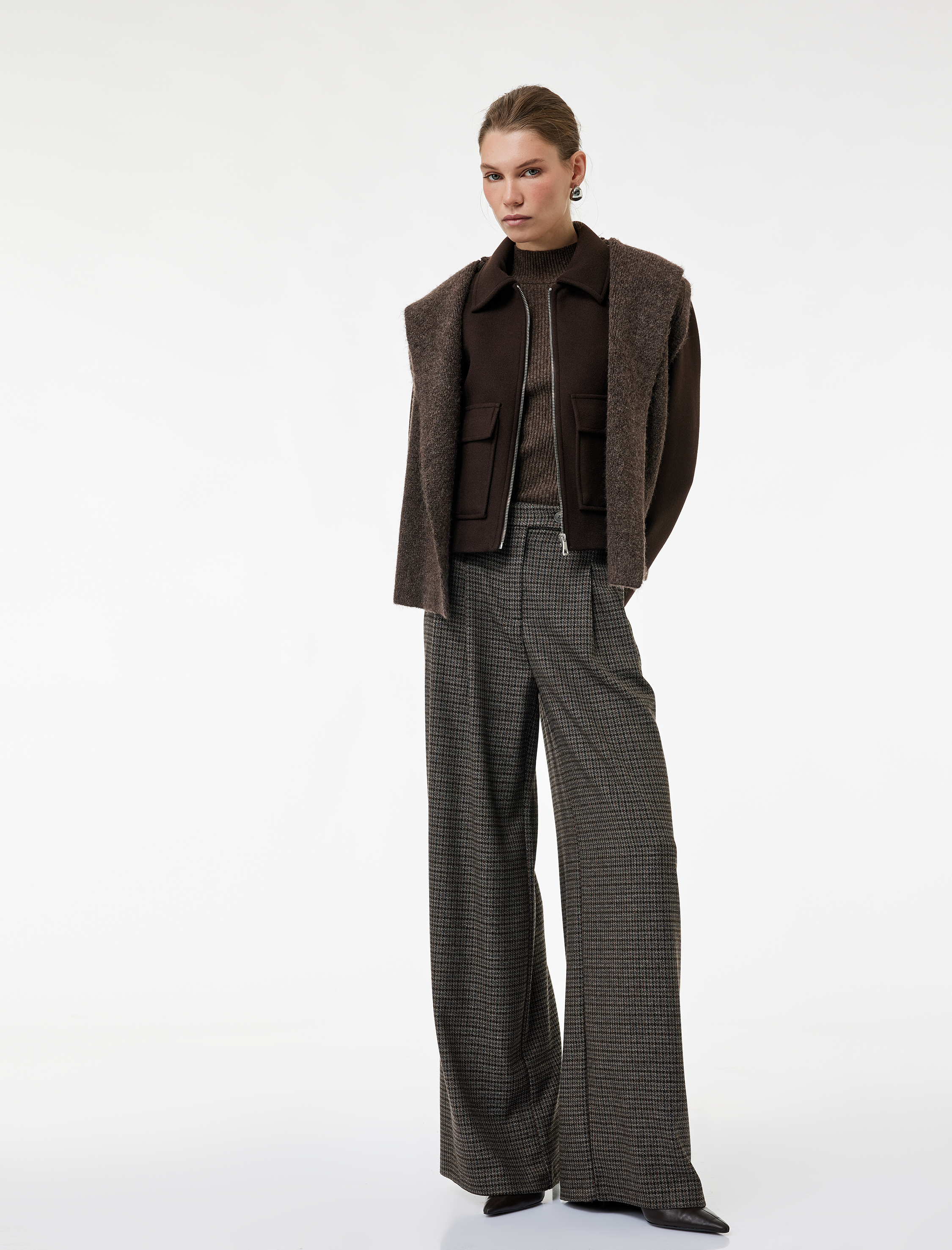   Koton X Sima Tarkan - Loose Fit Cepli Pileli Palazzo Ekose Pantolon