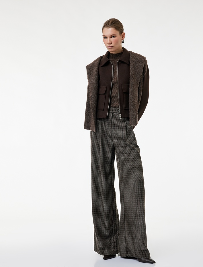  Koton X Sima Tarkan - Loose Fit Cepli Pileli Palazzo Ekose Pantolon