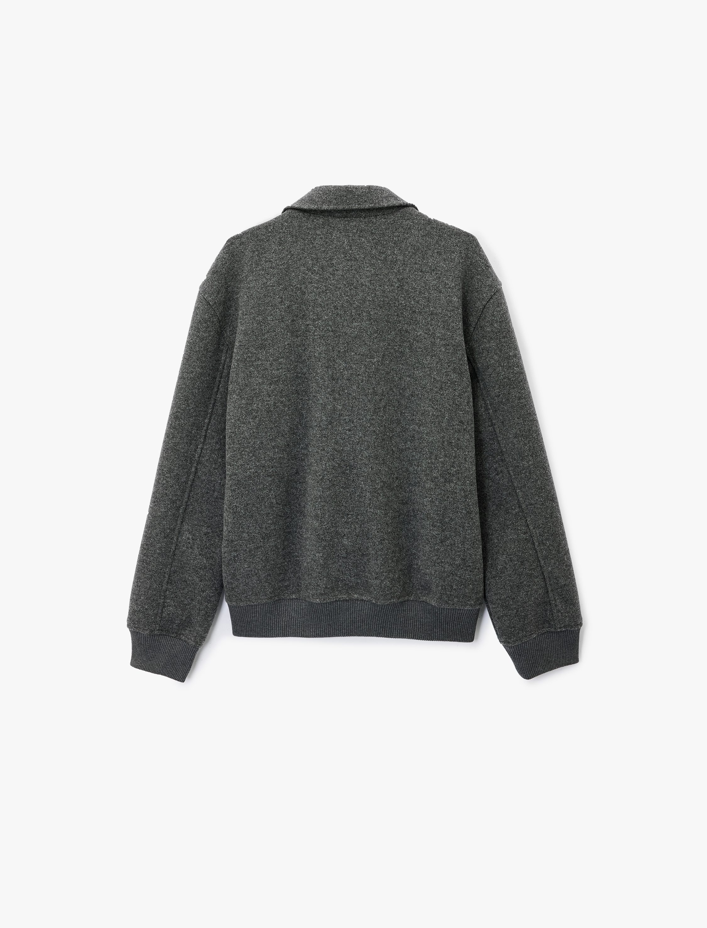   Uzun Kollu Cepli Fermuarlı Gömlek Yaka Kaşe Bomber Ceket