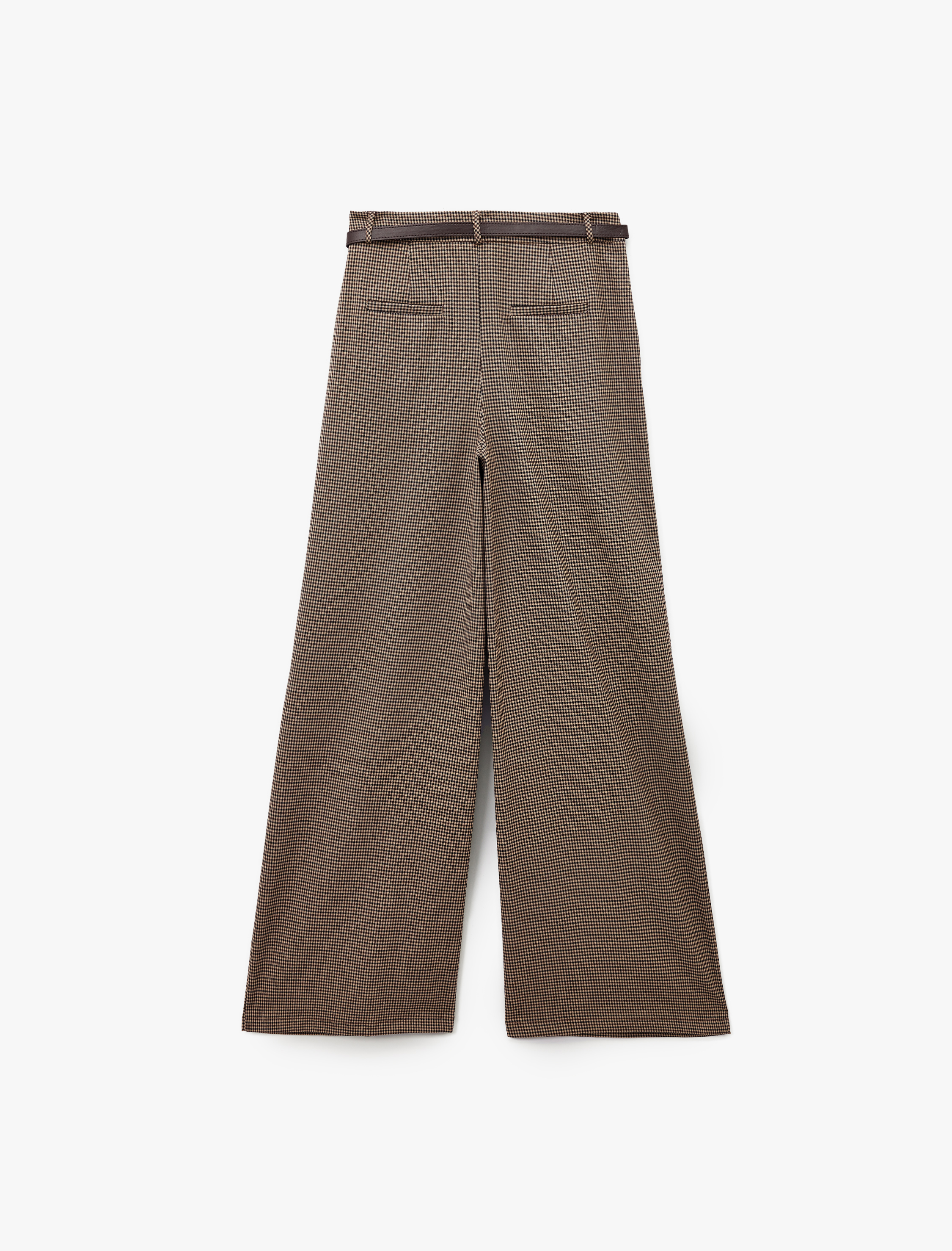   Cepli Pile Detaylı Kemerli Geniş Paça Ekose Pantolon