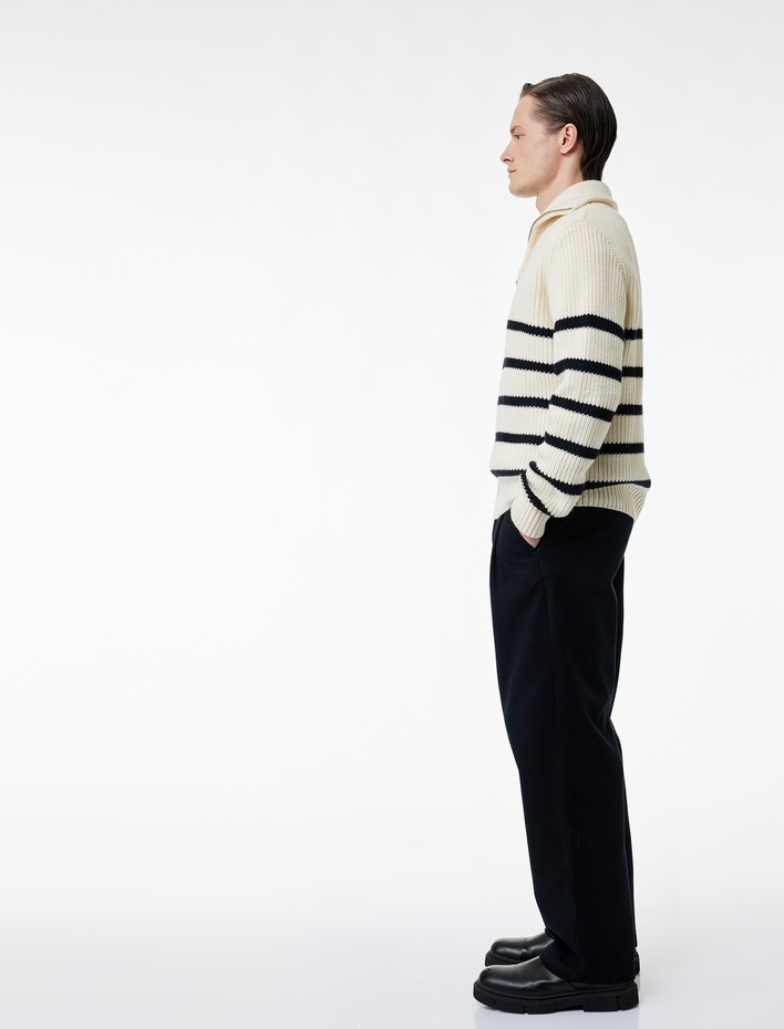  Pamuklu Cepli Düğmeli Pileli Rahat Kalıp Gabardin Pantolon