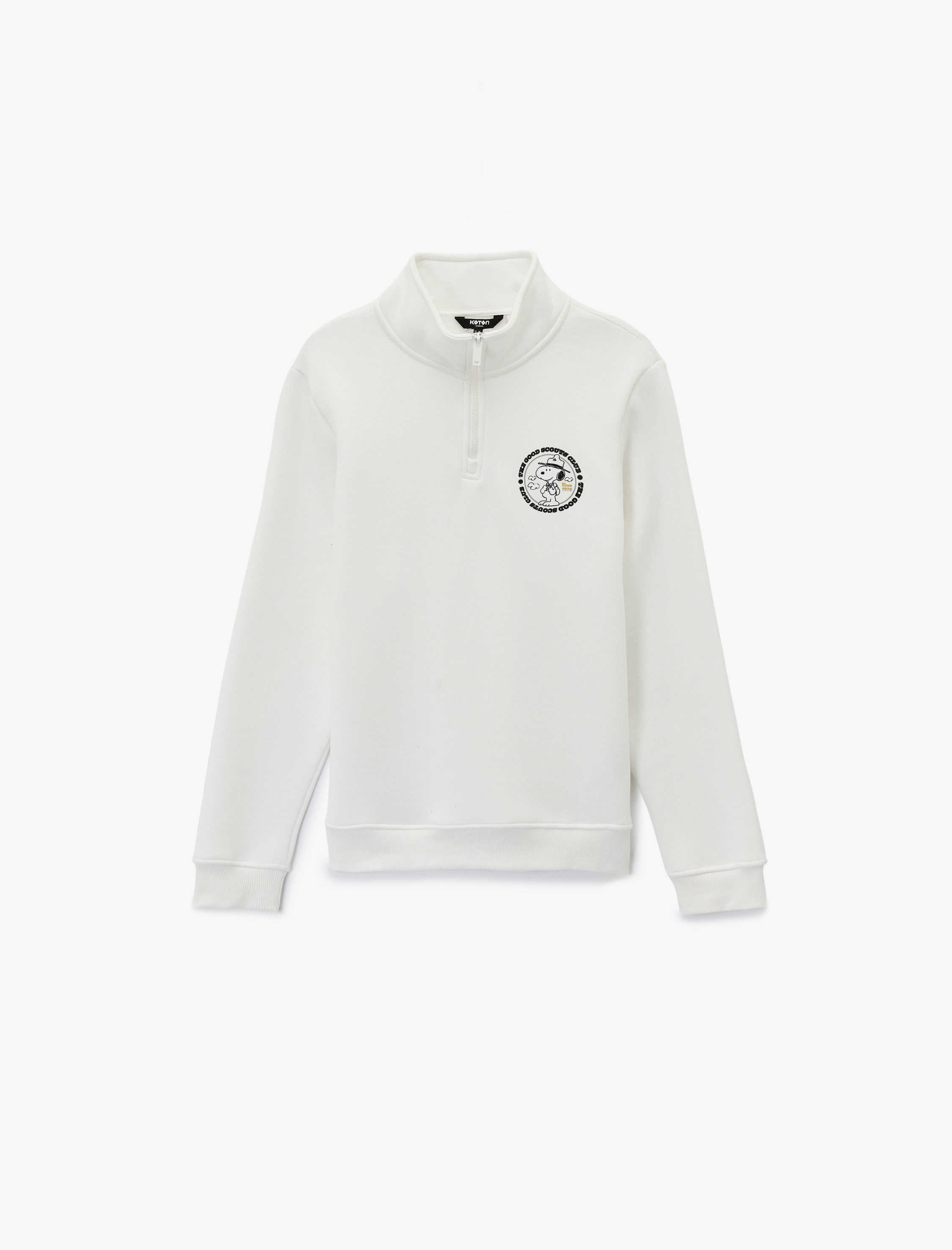 Uzun Kollu Şardonlu Yarım Fermuarlı Lisanslı Snoopy Baskılı Sweatshirt - Görsel 3