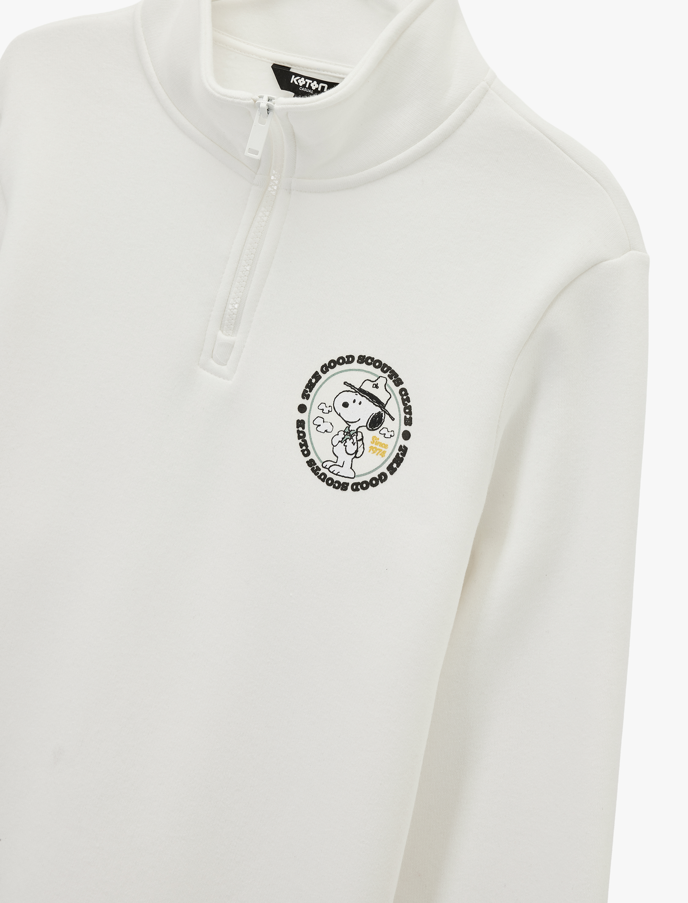 Uzun Kollu Şardonlu Yarım Fermuarlı Lisanslı Snoopy Baskılı Sweatshirt - Görsel 5