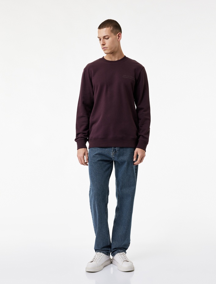  Uzun Kollu Bisiklet Yaka Pamuklu Baskılı Sweatshirt
