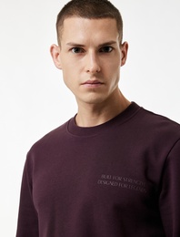 Uzun Kollu Bisiklet Yaka Pamuklu Baskılı Sweatshirt