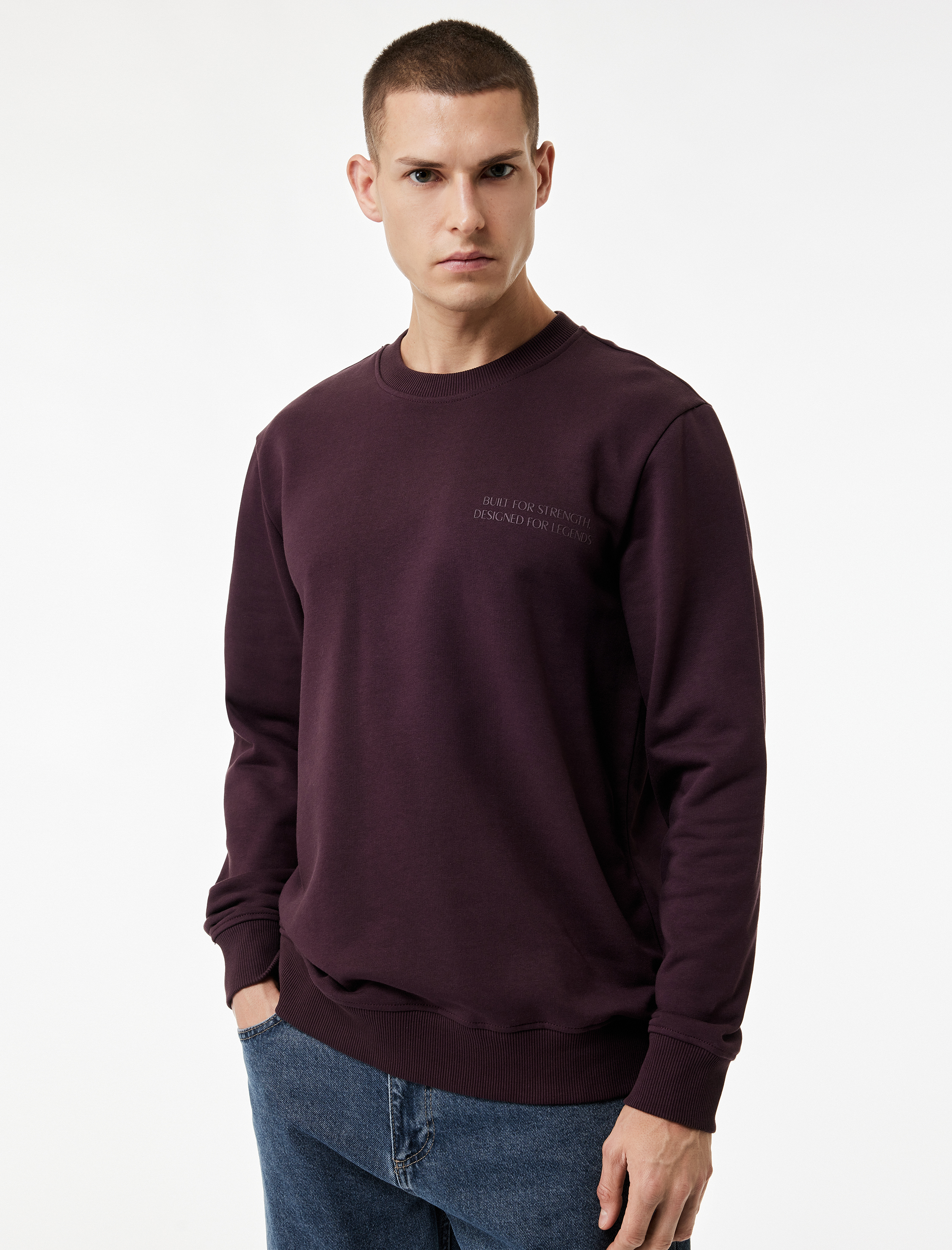   Uzun Kollu Bisiklet Yaka Pamuklu Baskılı Sweatshirt