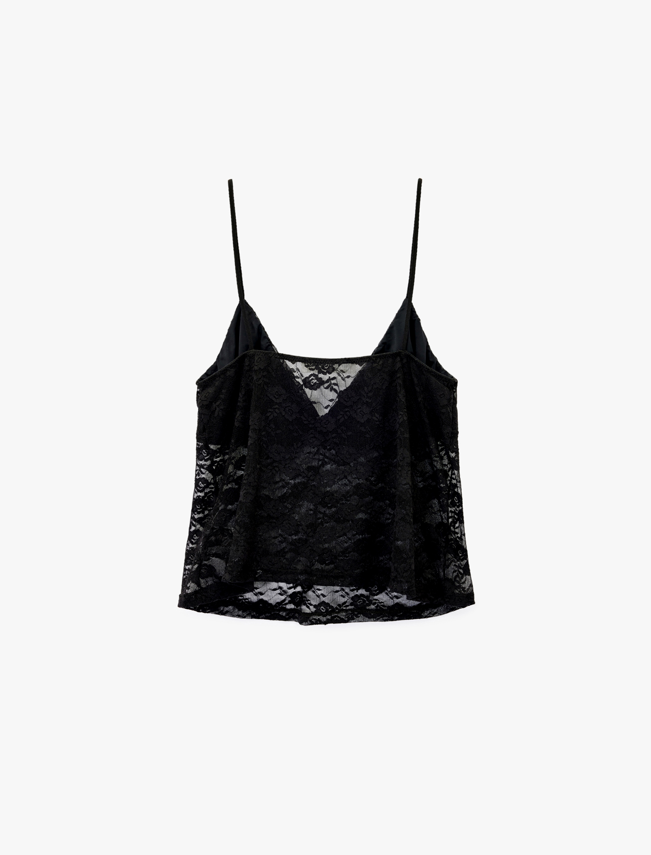   Derin V Yaka İnce Askılı Dantelli Pijama Üstü