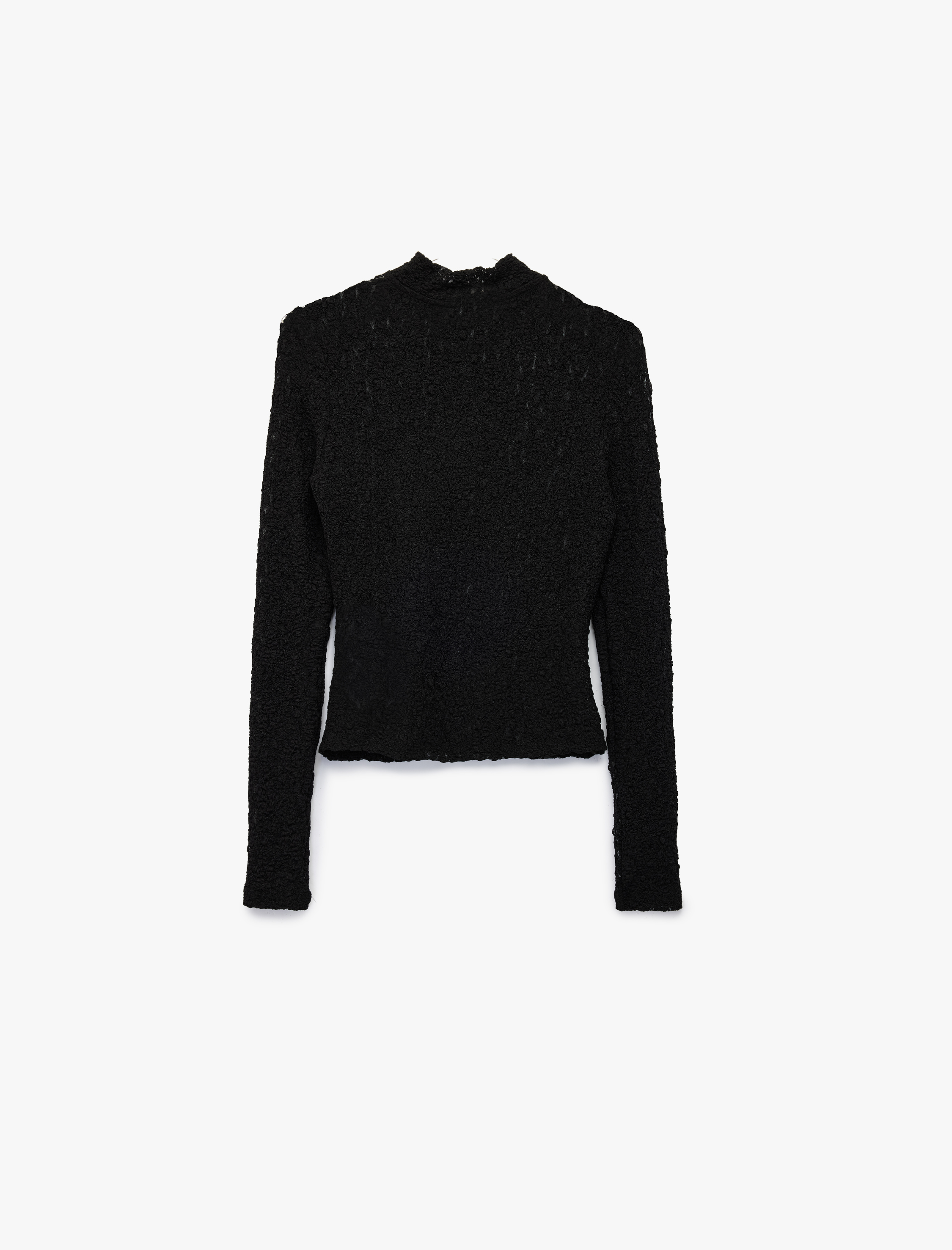   Koton X Sibil Çetinkaya - Uzun Kollu Yarım Fermuar Detaylı Dik Yaka Dantel Bluz