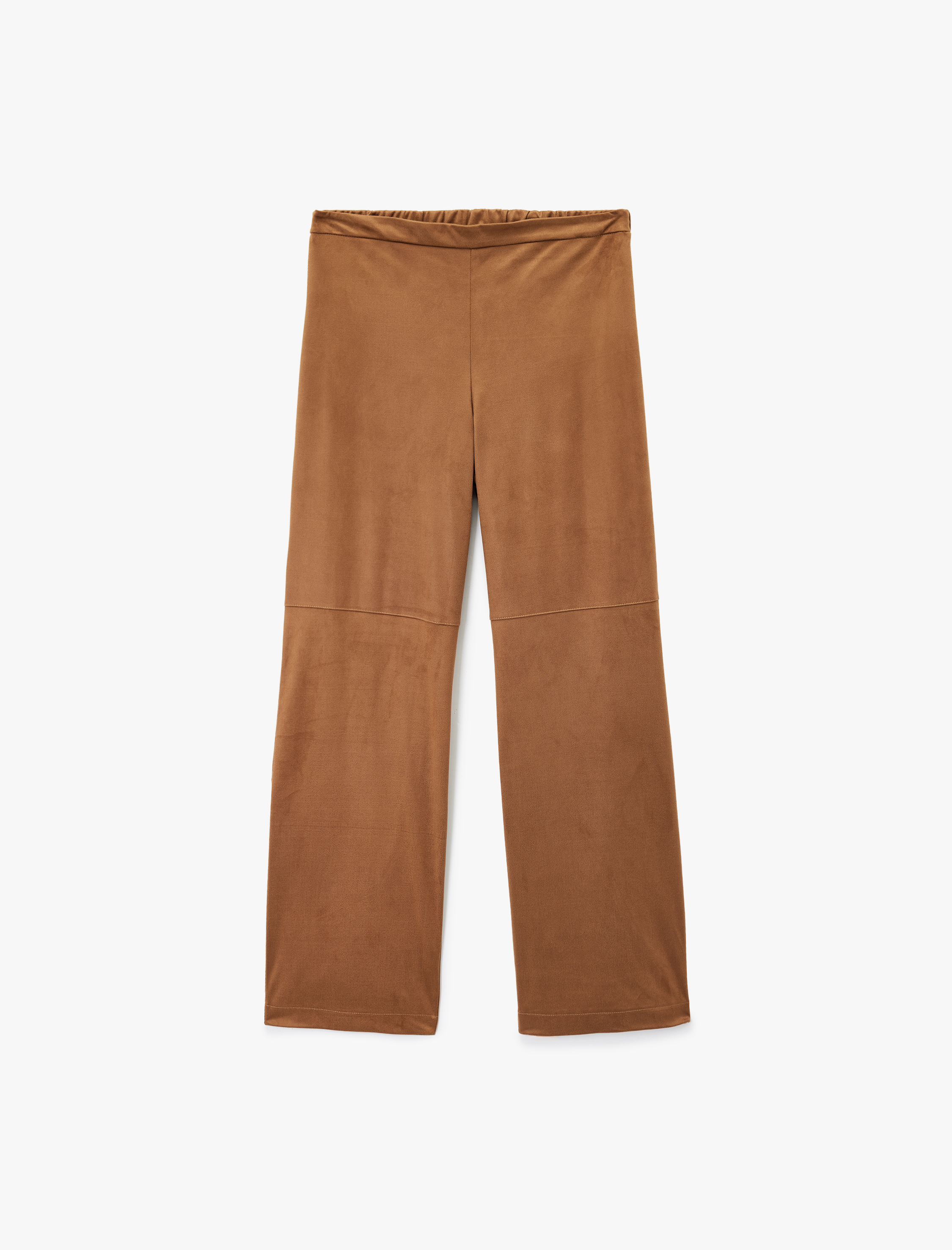   Uzun Düz Bol Paça Süet Görünümlü Pantolon