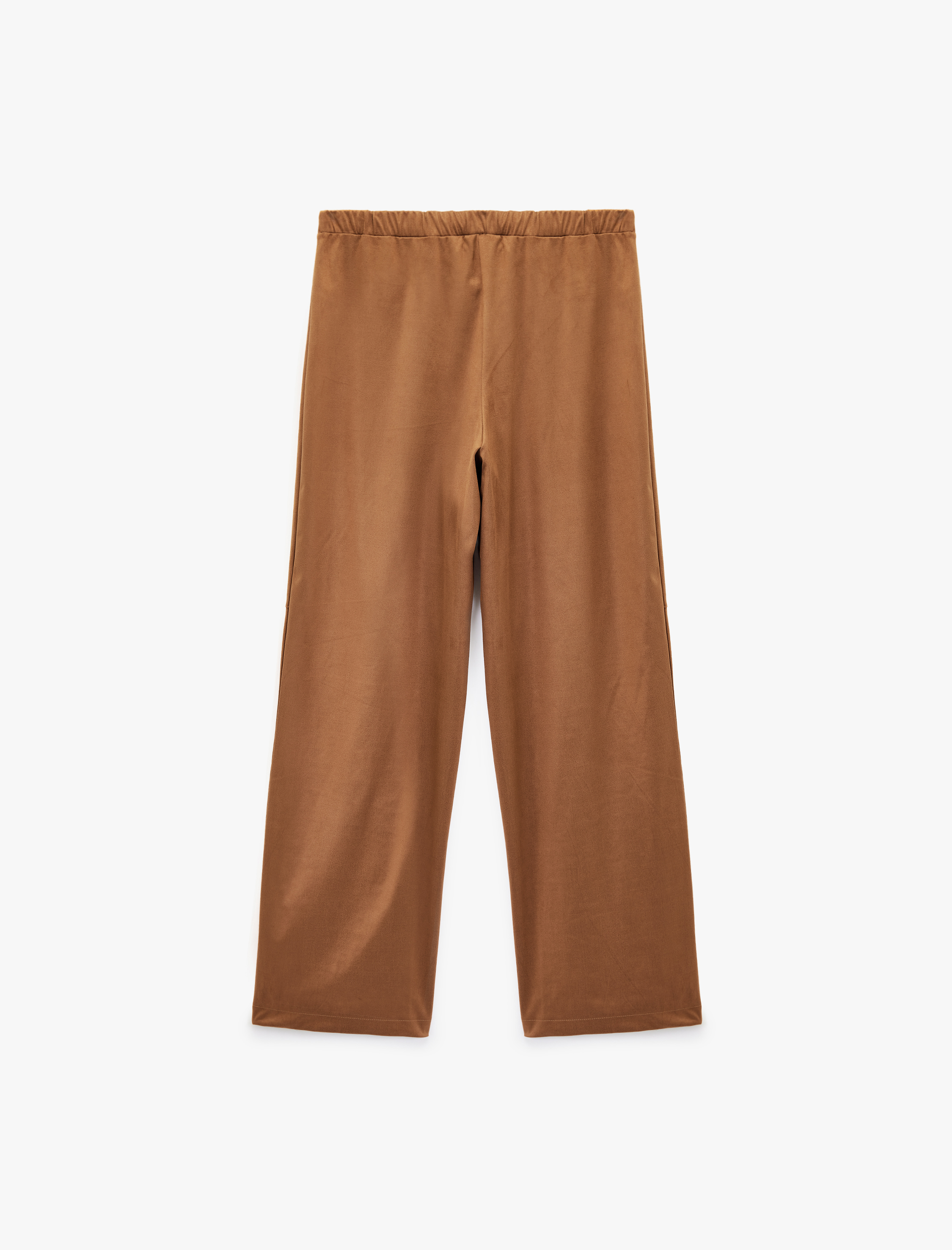   Uzun Düz Bol Paça Süet Görünümlü Pantolon