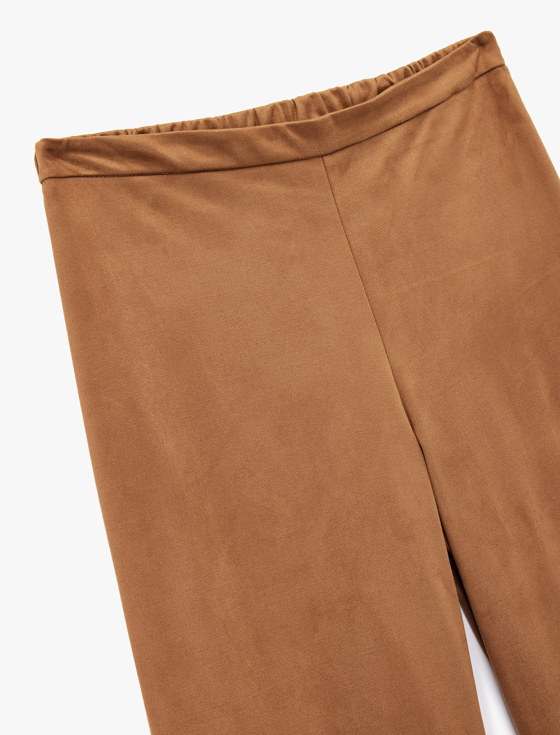   Uzun Düz Bol Paça Süet Görünümlü Pantolon