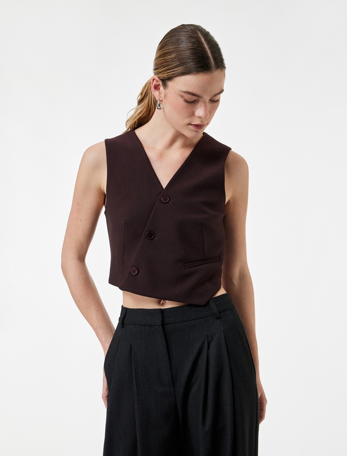  Kruvaze Yaka Kolsuz Asimetrik Yelek