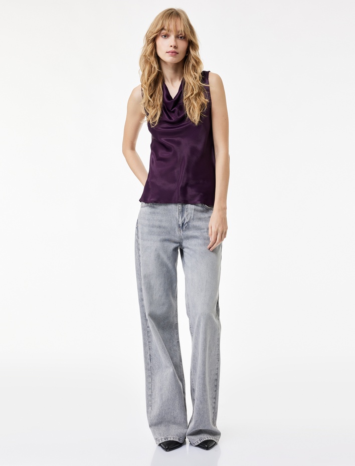  Kolsuz Degaje Yaka Saten Bluz