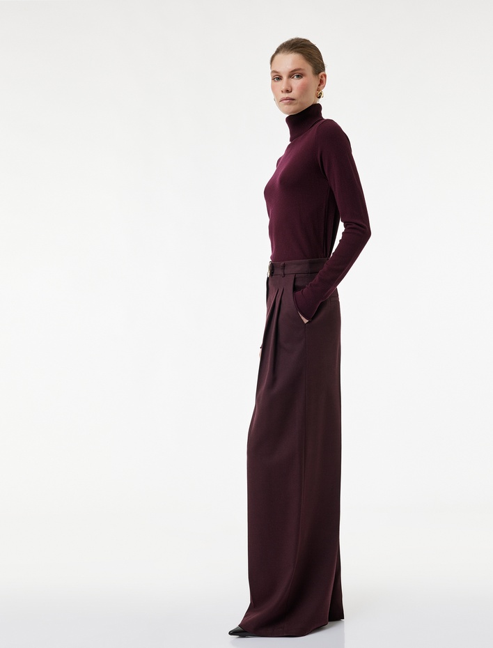  Koton X Melis Ağazat - Cepli Pile Detaylı Metal Aksesuarlı Palazzo Pantolon