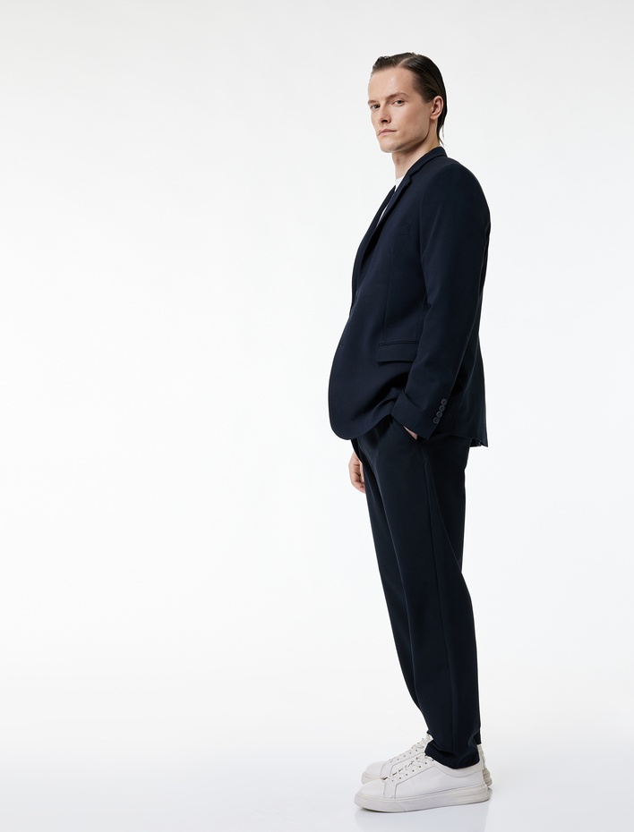  Viskon Karışımlı Cepli Düğmeli Slim Fit Kumaş Pantolon