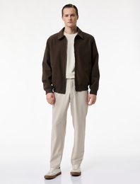 Viskon Karışımlı Cepli Düğmeli Slim Fit Kumaş Pantolon