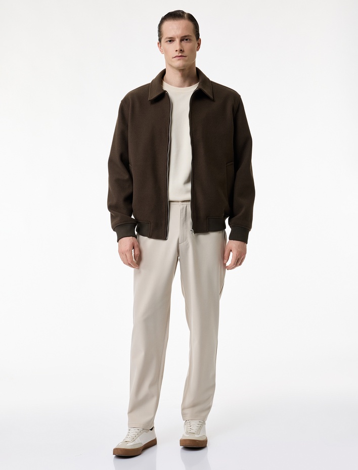  Viskon Karışımlı Cepli Düğmeli Slim Fit Kumaş Pantolon