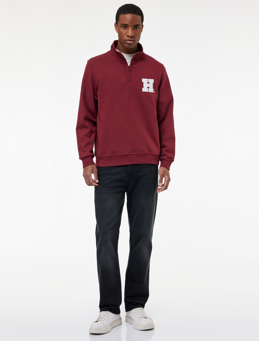 Koton Erkek Uzun Kollu Yarım Fermuarlı Şardonlu Dik Yaka Nakışlı Lisanslı Harvard Sweatshirt