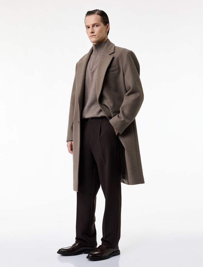  Rahat Kesim Düğmeli Viskon Karışımlı Kumaş Pantolon