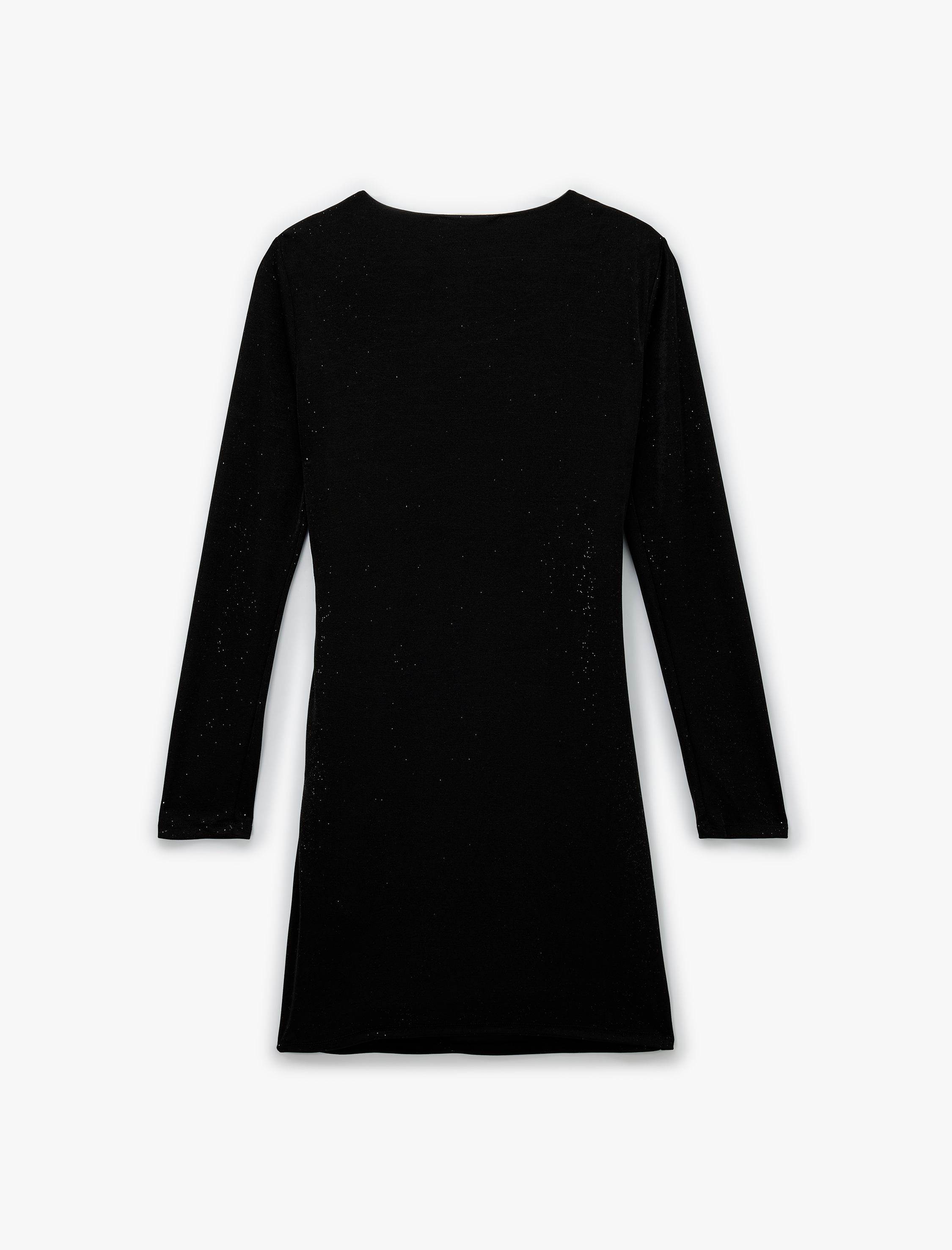   Asimetrik Yaka Uzun Kollu Simli Drapeli Mini Elbise