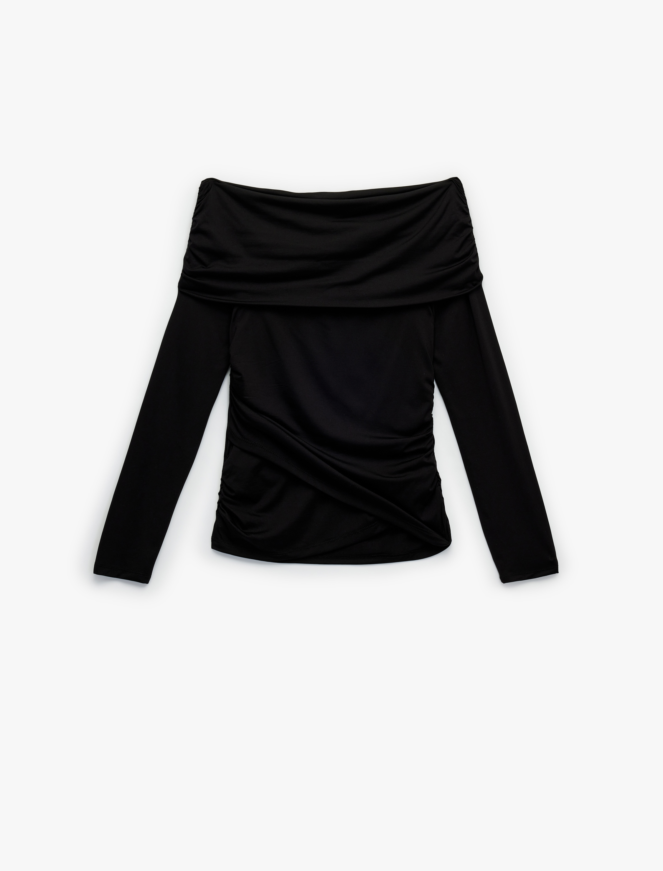   Slim Fit Drape Detaylı Uzun Kollu Omzu Açık Tişört