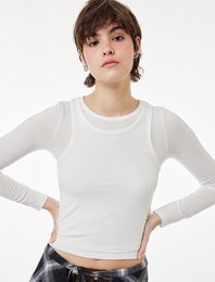 Slim Fit Atlet Görünümlü Bisiklet Yaka Uzun Kollu Tişört