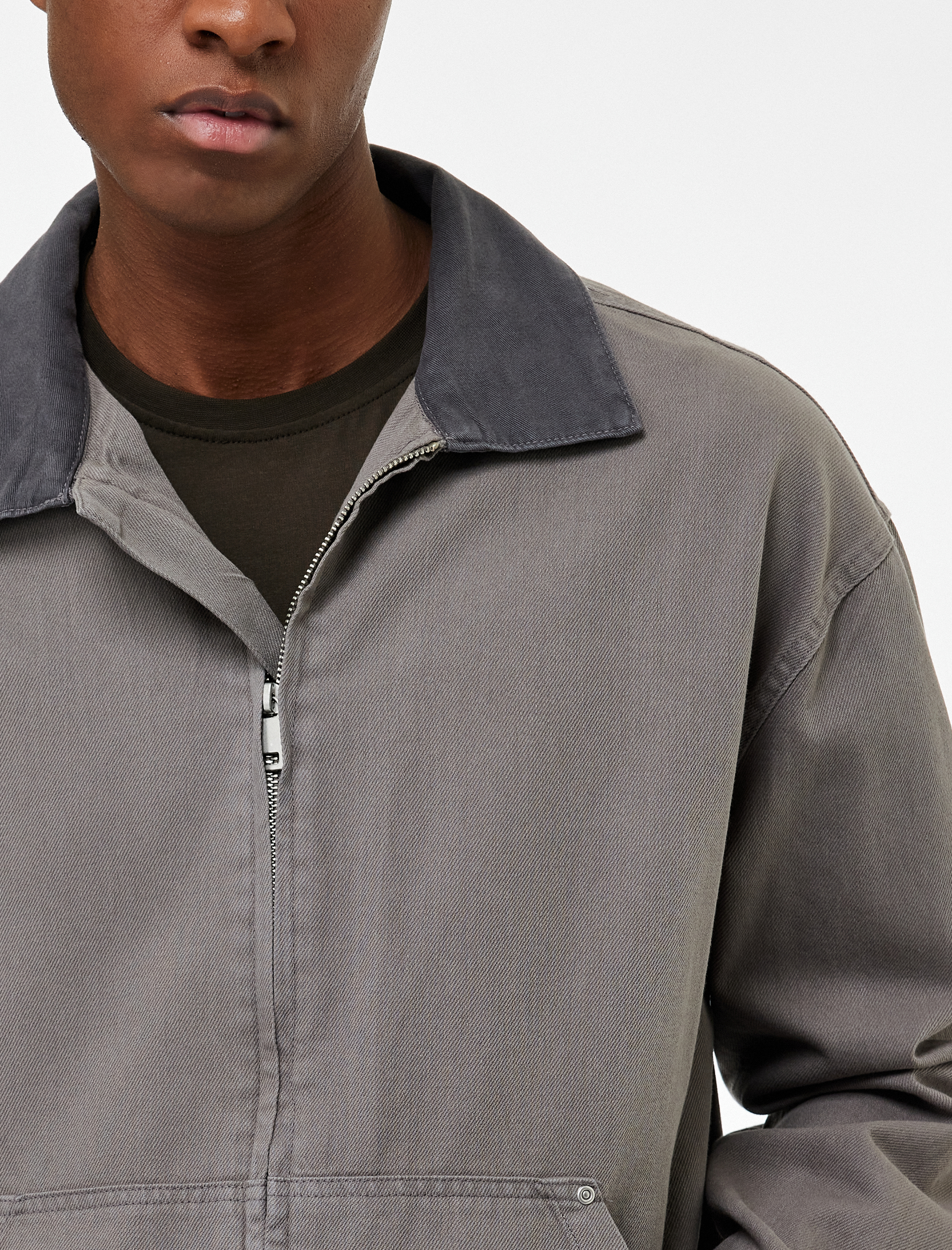   Regular Fit Uzun Kollu Cepli Gömlek Yaka Fermuarlı Jean Ceket