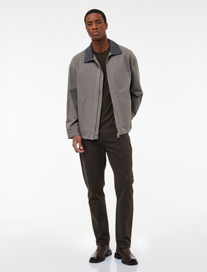  Regular Fit Uzun Kollu Cepli Gömlek Yaka Fermuarlı Jean Ceket