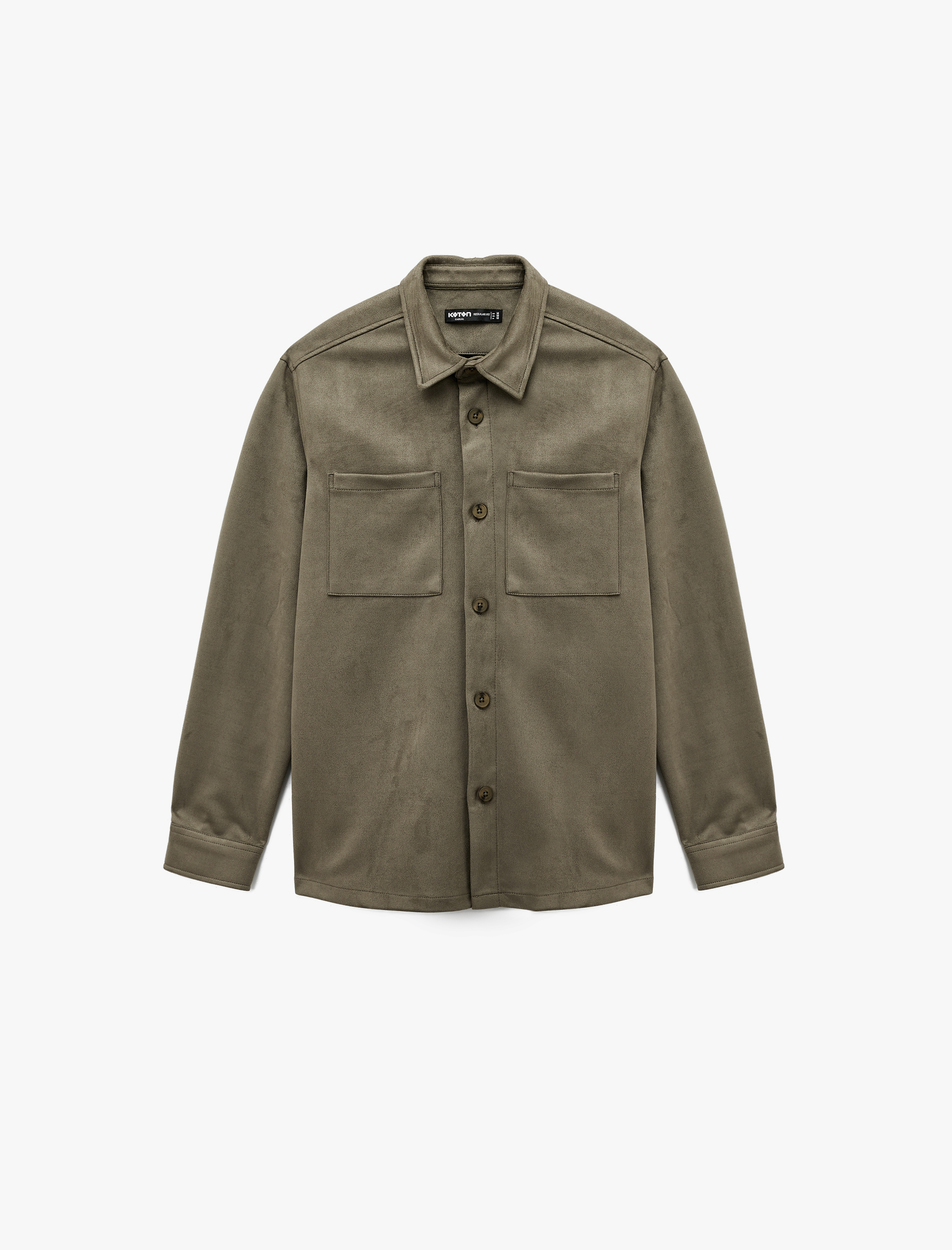   Regular Fit Uzun Kollu Cep Detaylı Klasik Yaka Suni Süet Gömlek