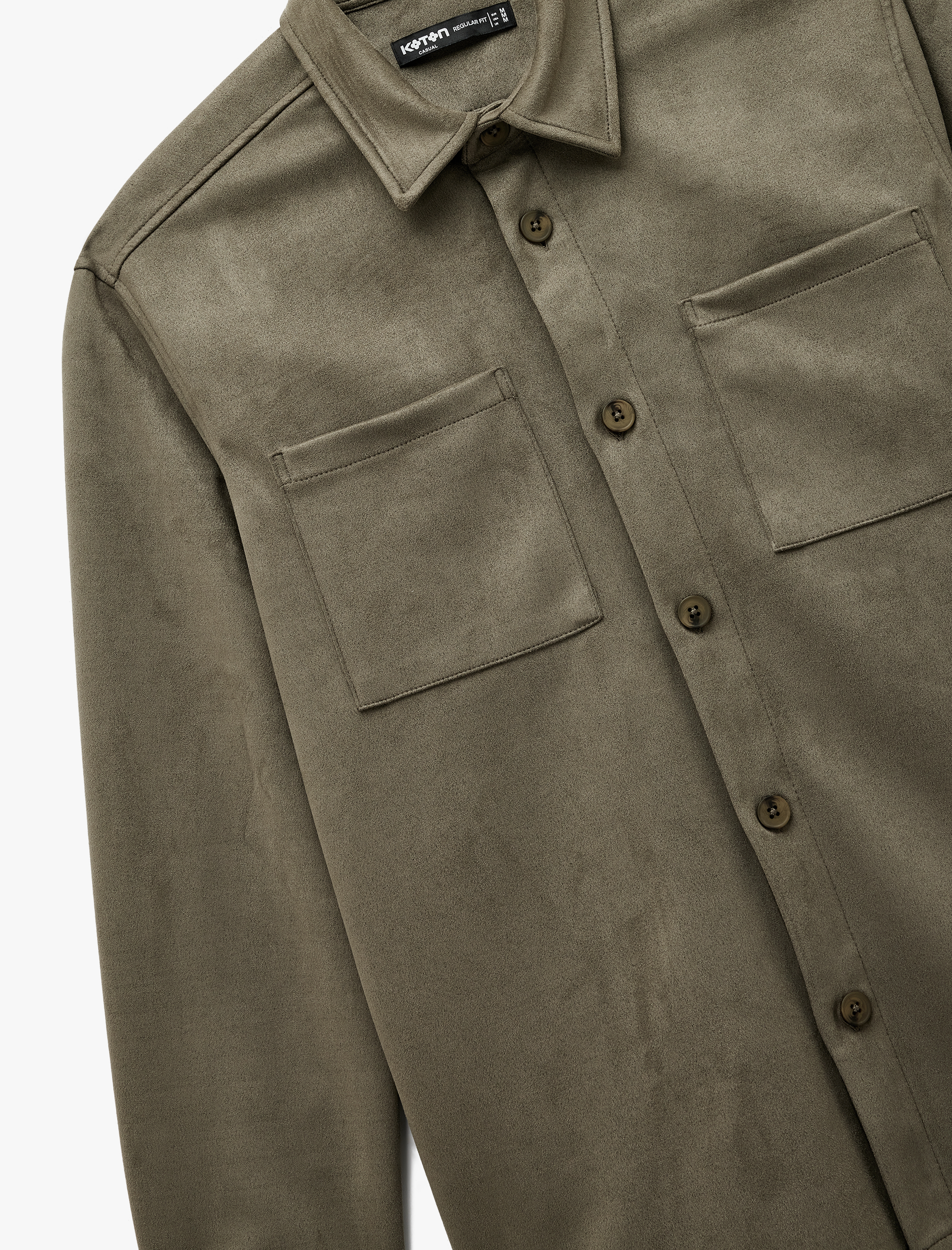   Regular Fit Uzun Kollu Cep Detaylı Klasik Yaka Suni Süet Gömlek