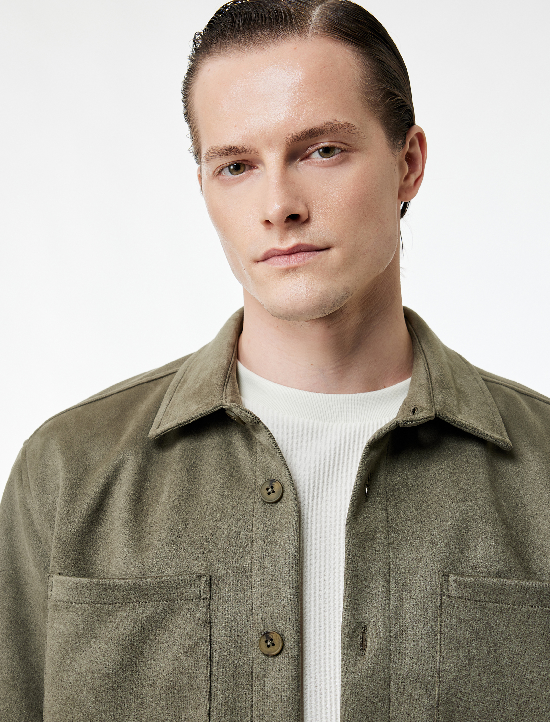   Regular Fit Uzun Kollu Cep Detaylı Klasik Yaka Suni Süet Gömlek