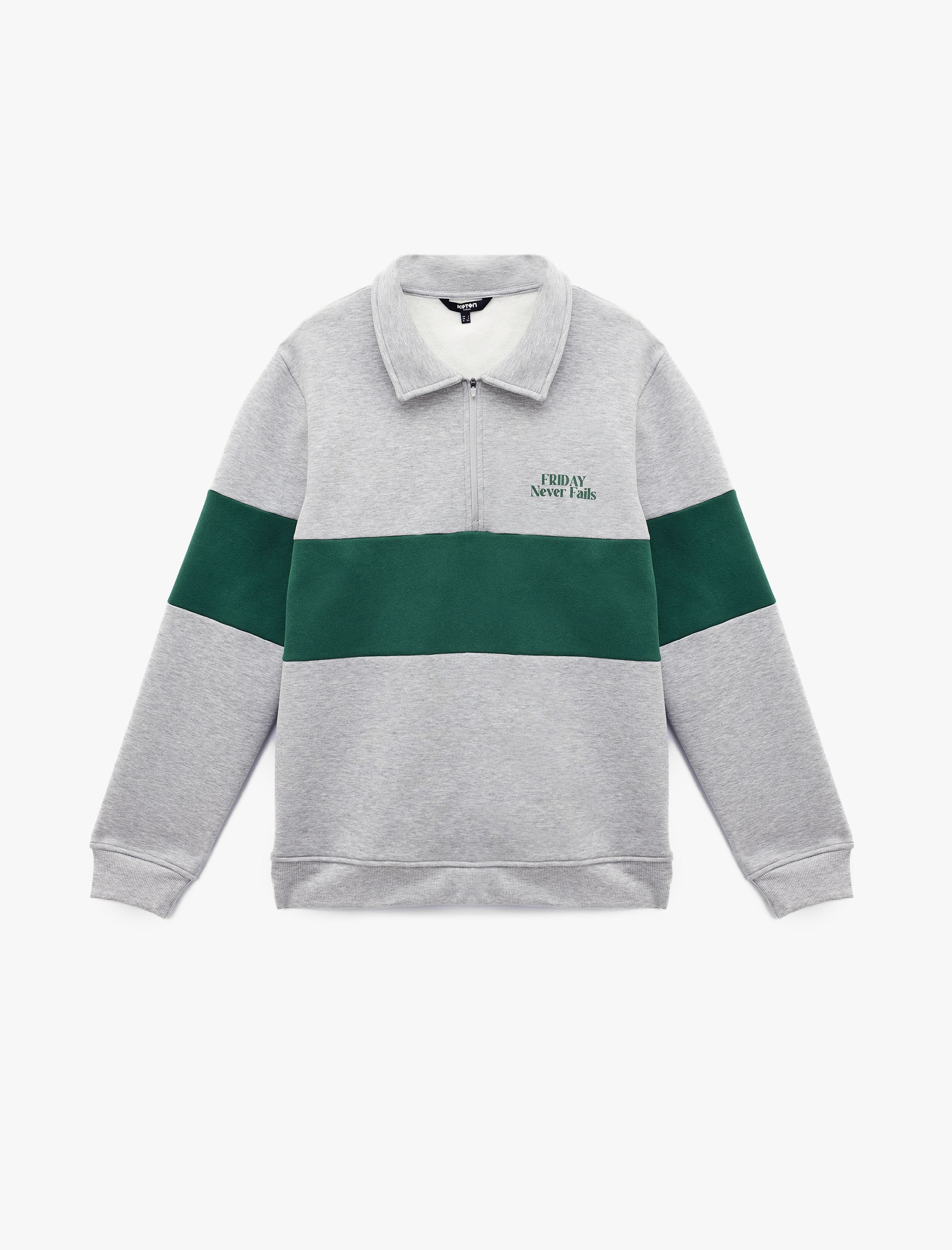 Regular Fit Renk Bloklu Şardonlu Yarım Fermuarlı Baskılı Polo Yaka Sweatshirt - Görsel 3