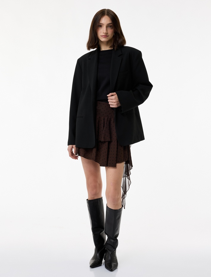  Katlı Volanlı Puantiyeli Mini Şifon Etek