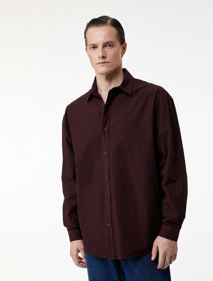  Klasik Yaka Pamuklu Düğmeli Oversize Uzun Kollu Gömlek