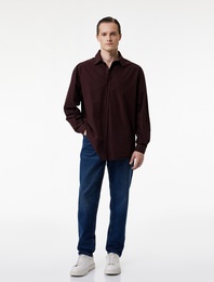 Klasik Yaka Pamuklu Düğmeli Oversize Uzun Kollu Gömlek