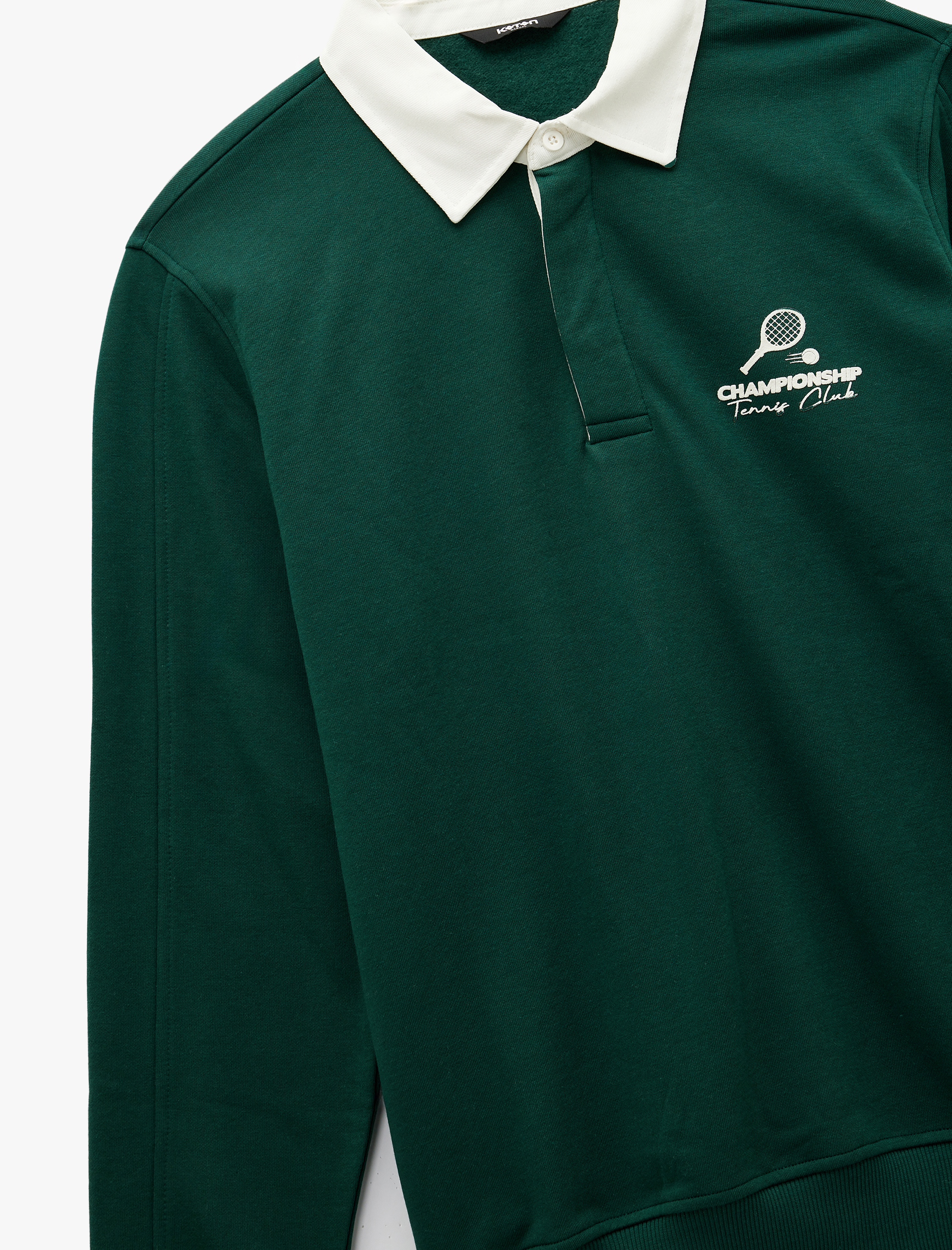 Regular Fit Şardonlu Renk Kontrastlı Çizgili Polo Yaka Baskılı Sweatshirt - Görsel 6