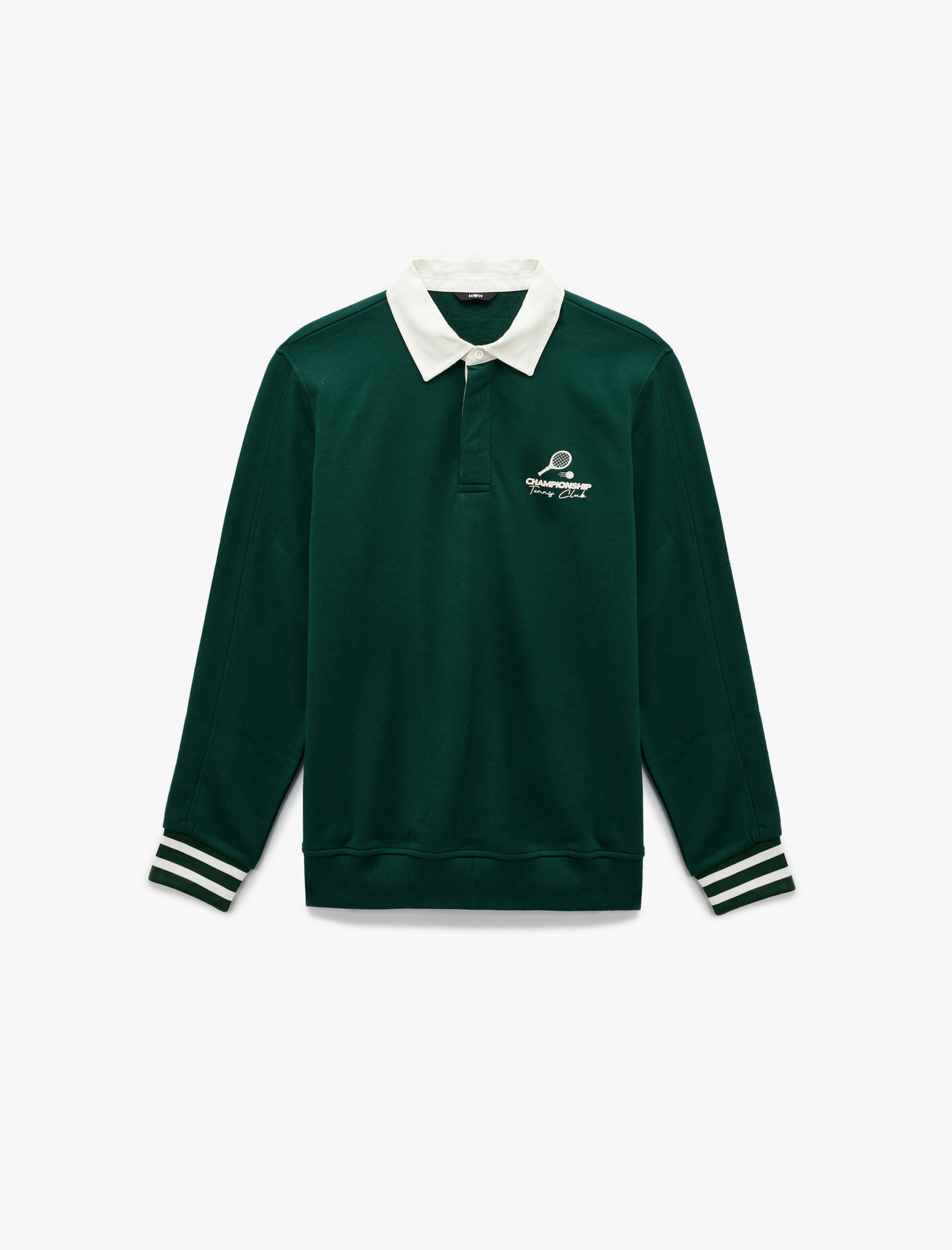 Regular Fit Şardonlu Renk Kontrastlı Çizgili Polo Yaka Baskılı Sweatshirt - Görsel 4