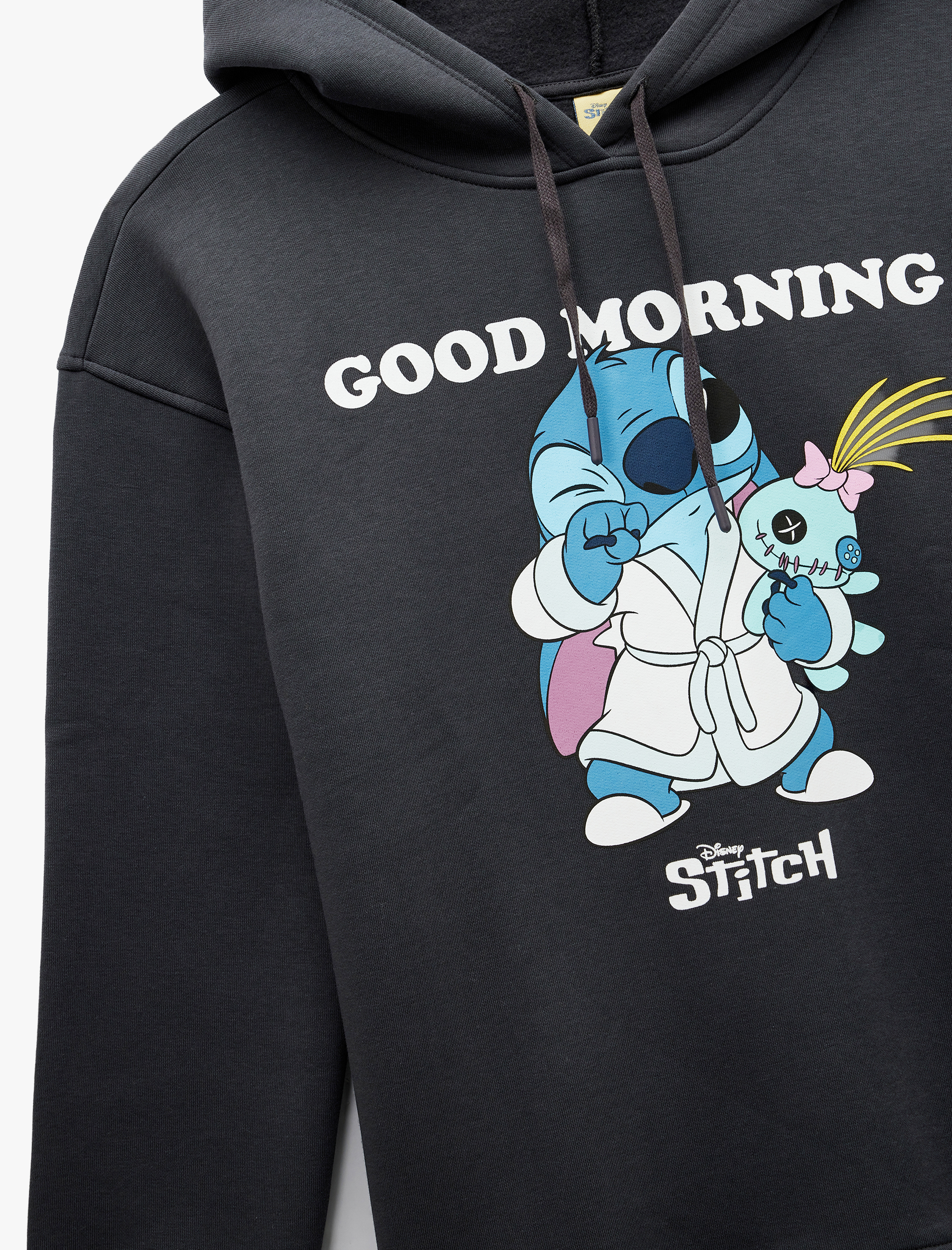   Şardonlu Stitch Lisanslı Kapüşonlu Uzun Kollu Baskılı Oversize Sweatshirt