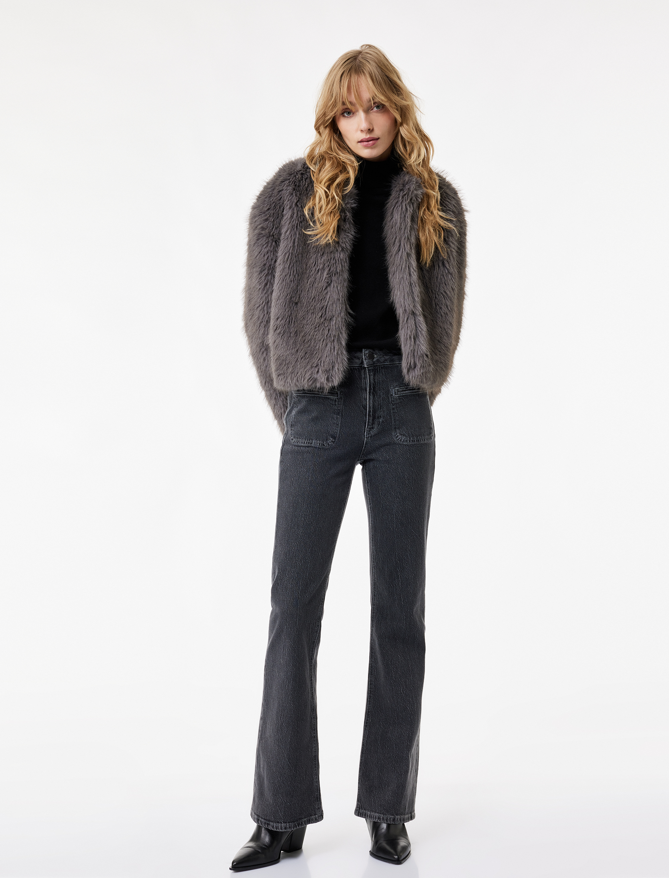   Koton X Sibil Çetinkaya - Dar Kesim Cep Detaylı İspanyol Paça Jean Pantolon - Flare Jeans