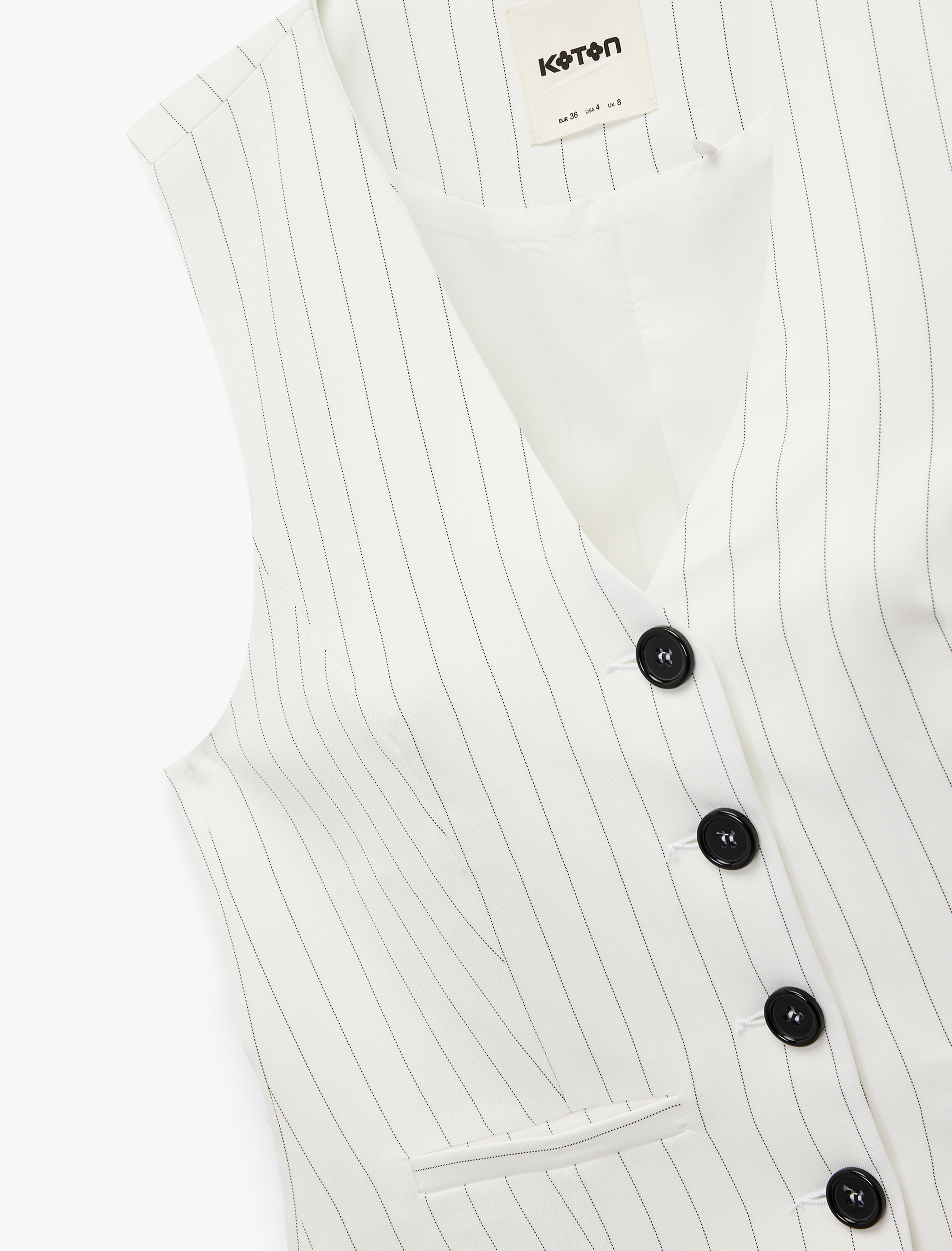   V Yaka Kolsuz Düğmeli Cep Detaylı Çizgili Yelek