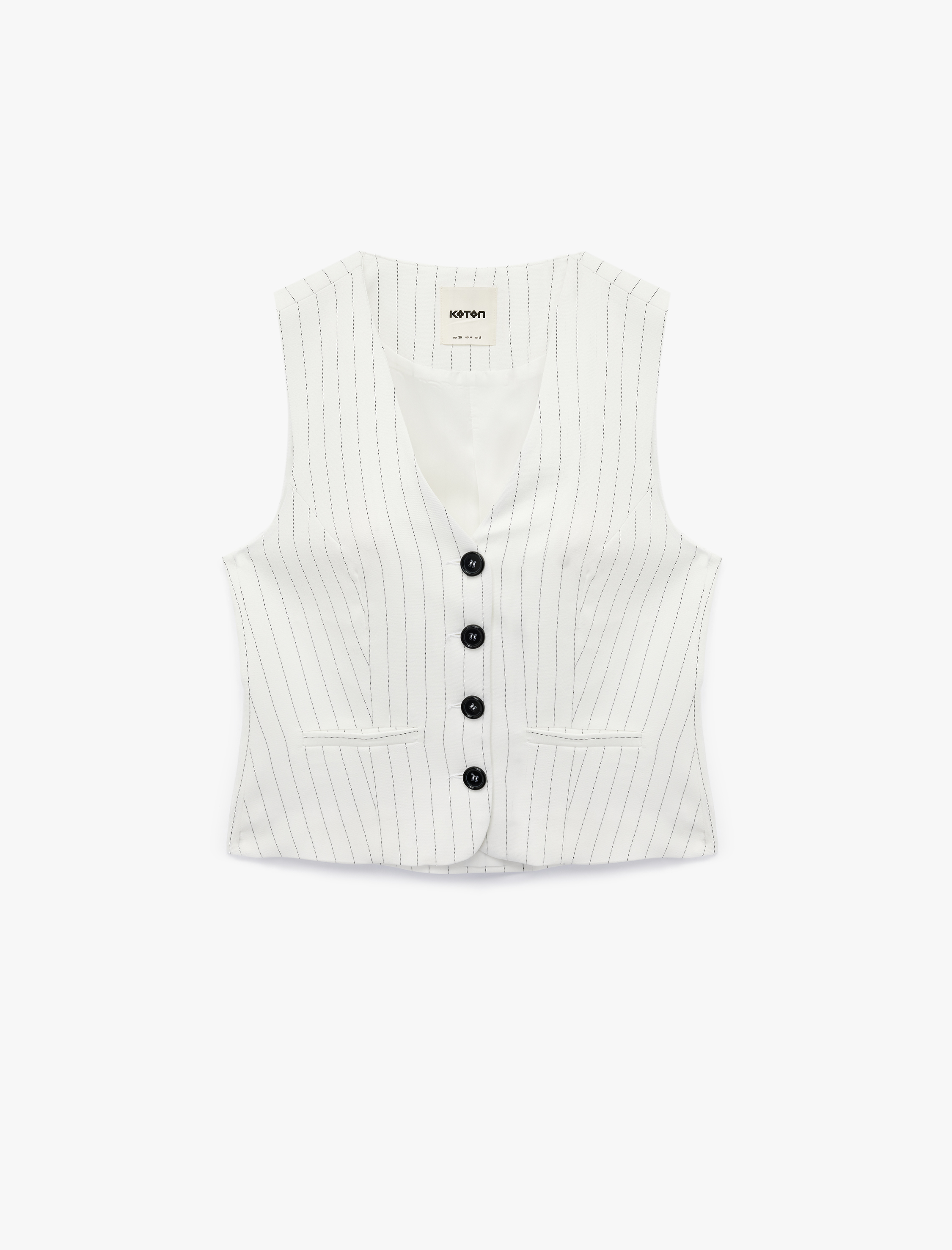   V Yaka Kolsuz Düğmeli Cep Detaylı Çizgili Yelek